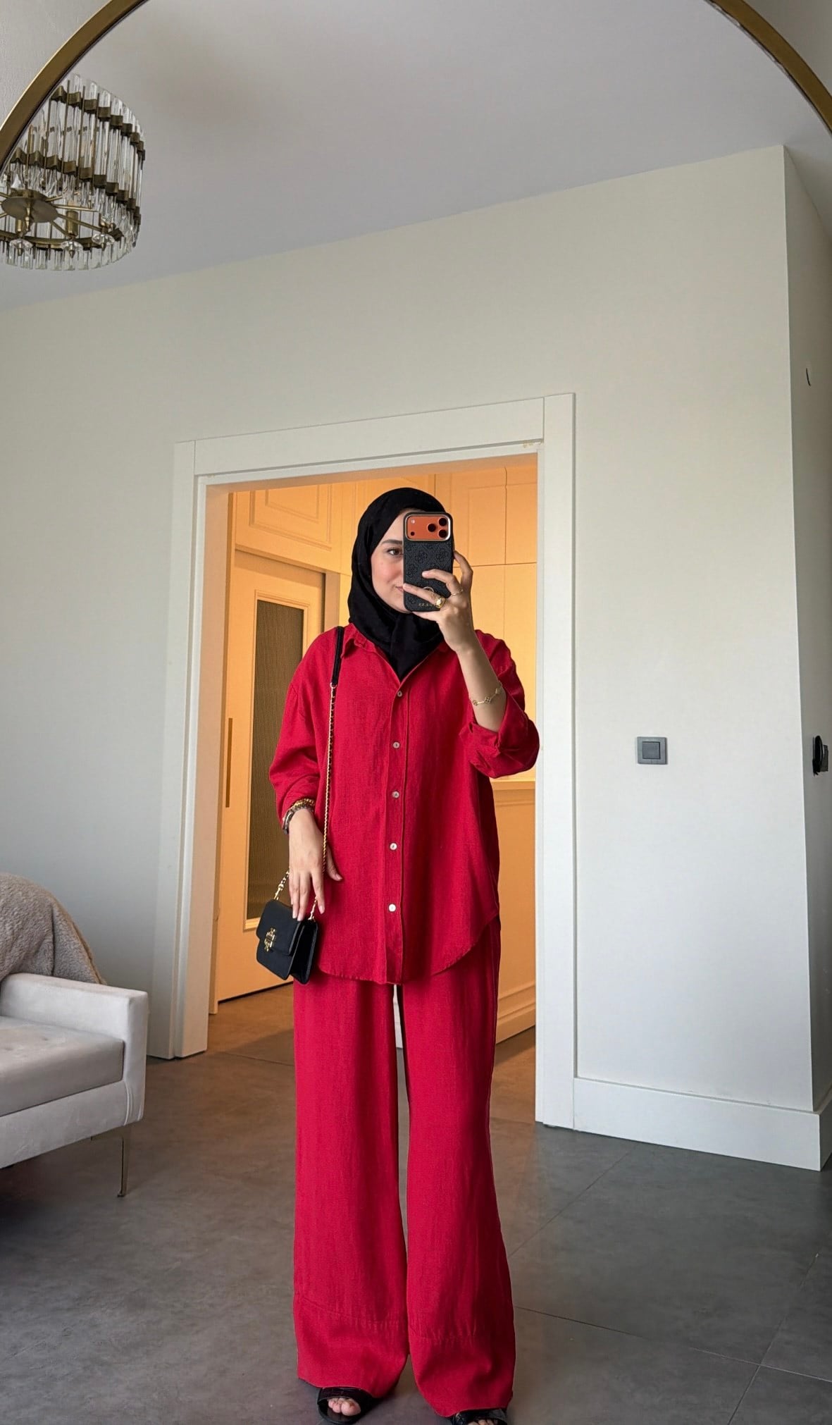 Ham Keten Oversize Takım Kırmızı