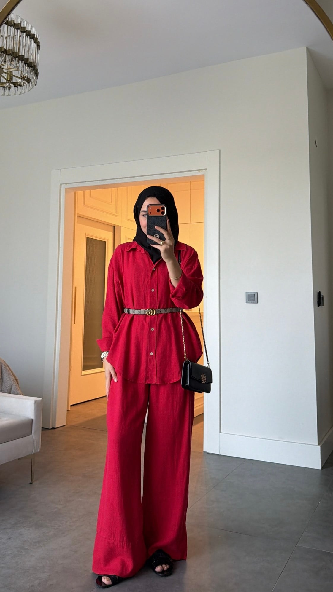Ham Keten Oversize Takım Kırmızı