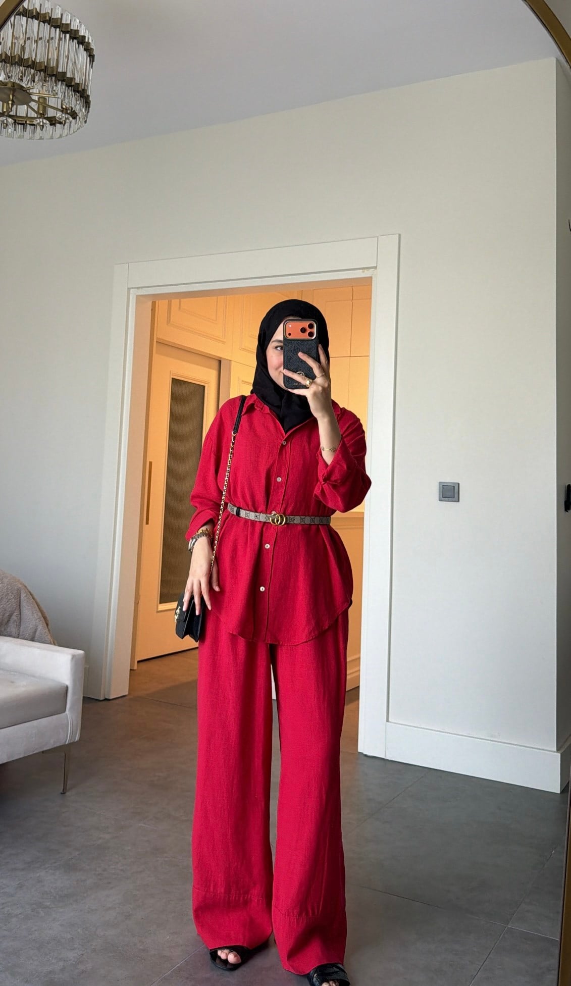 Ham Keten Oversize Takım Kırmızı