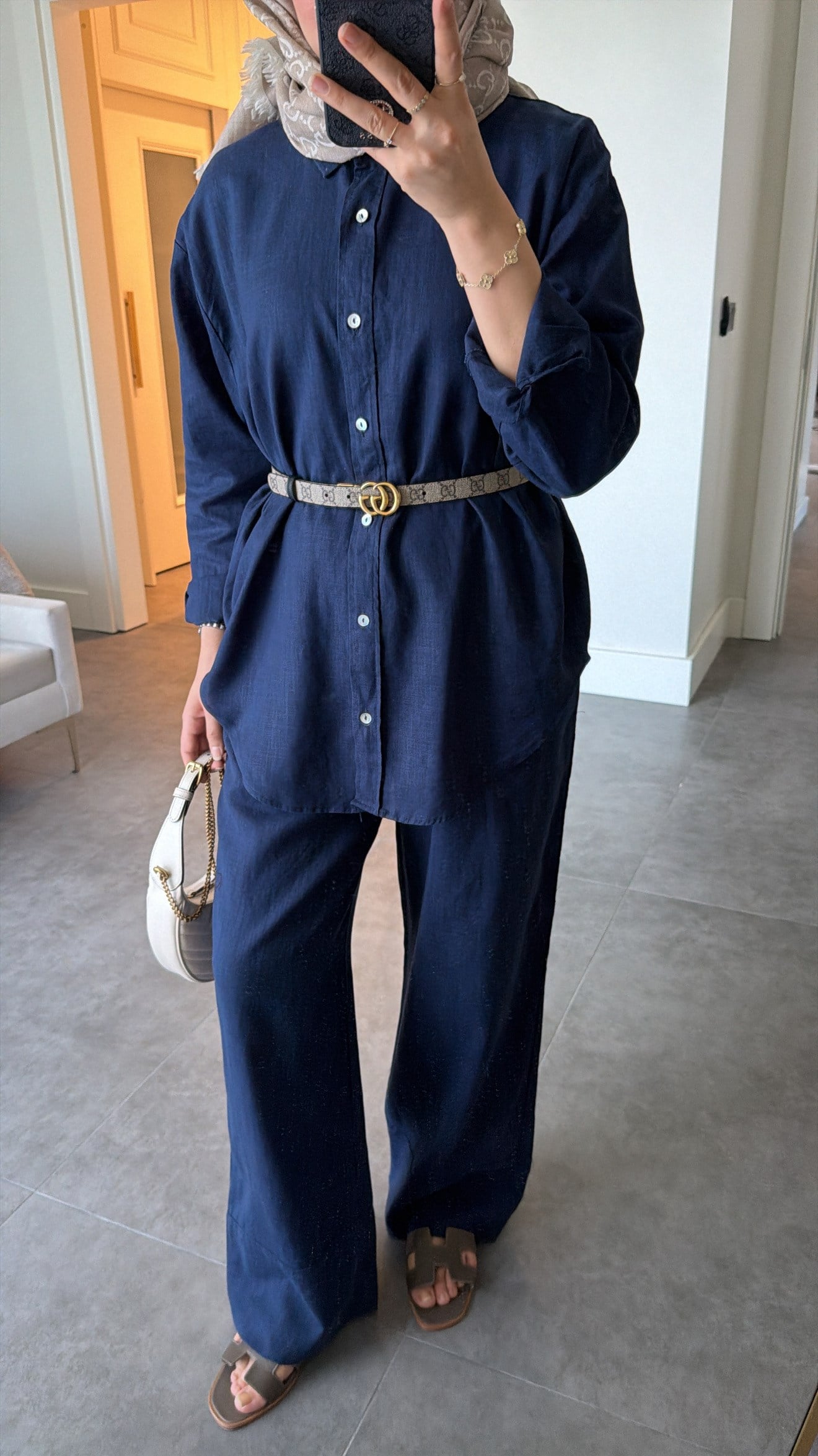 Ham Keten Oversize Takım Lacivert