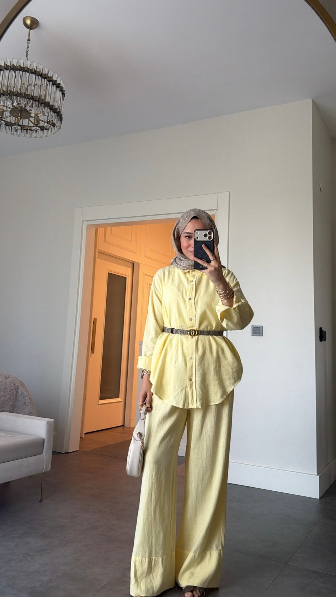 Ham Keten Oversize Takım Sarı