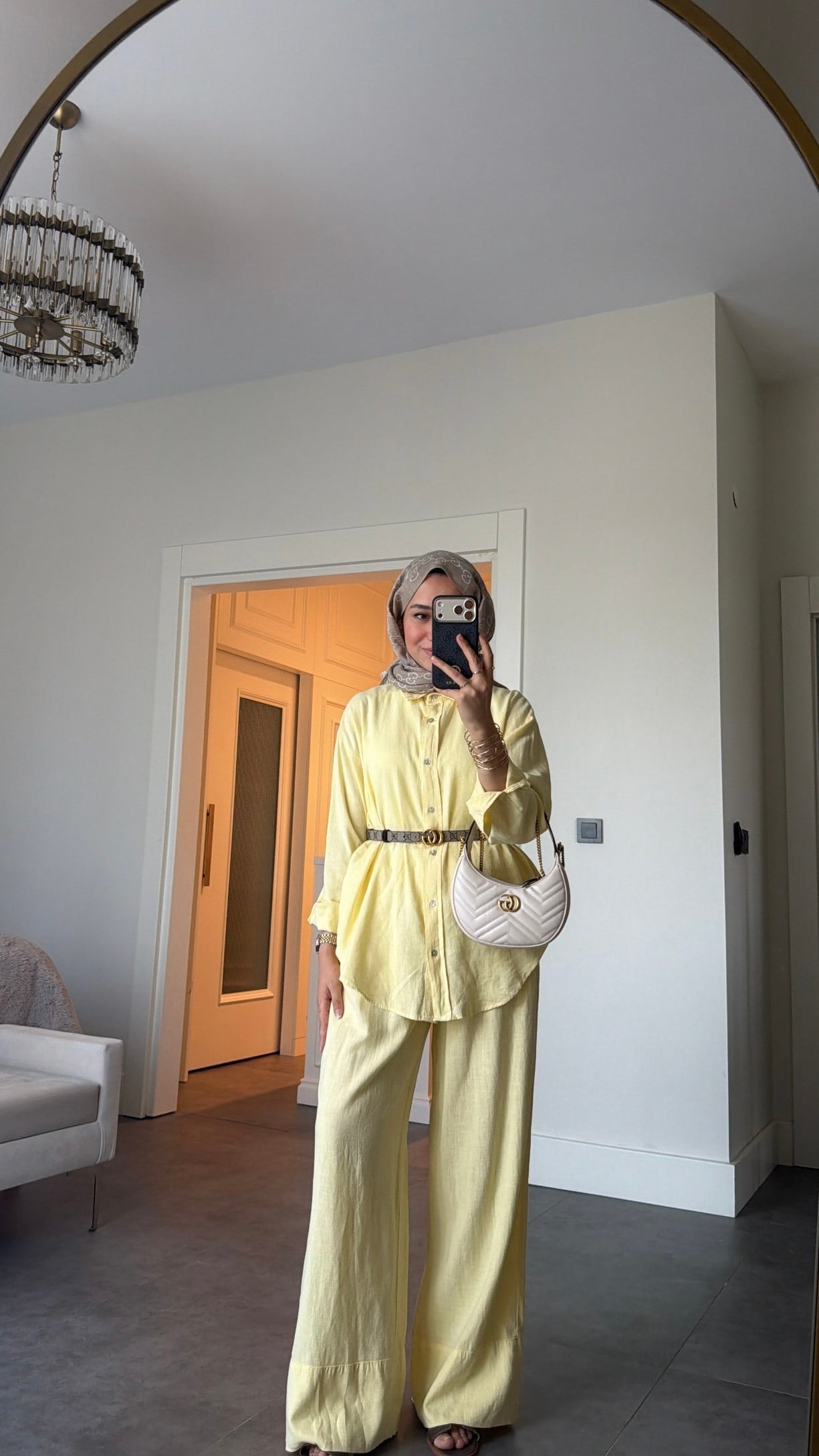 Ham Keten Oversize Takım Sarı