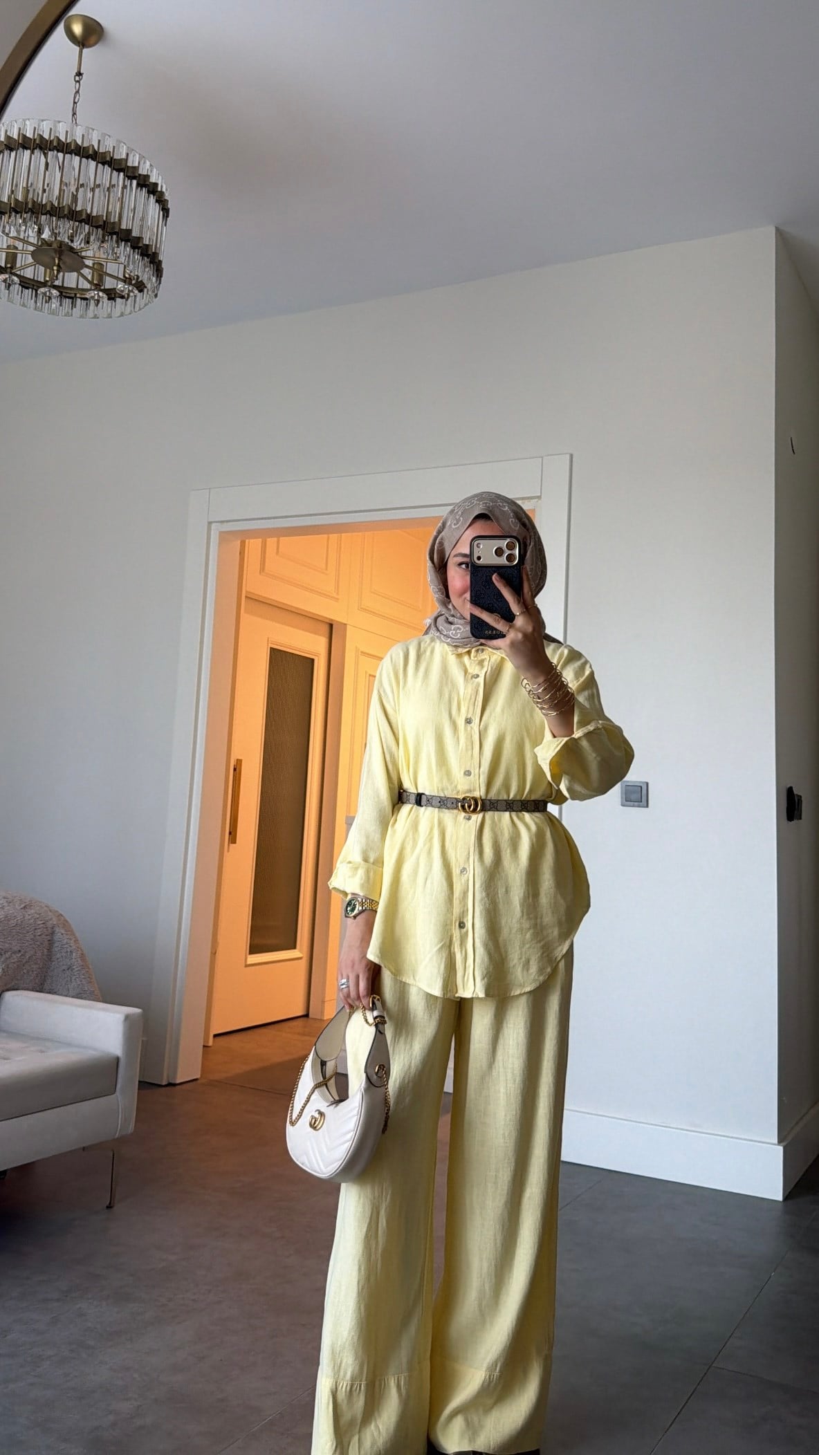 Ham Keten Oversize Takım Sarı