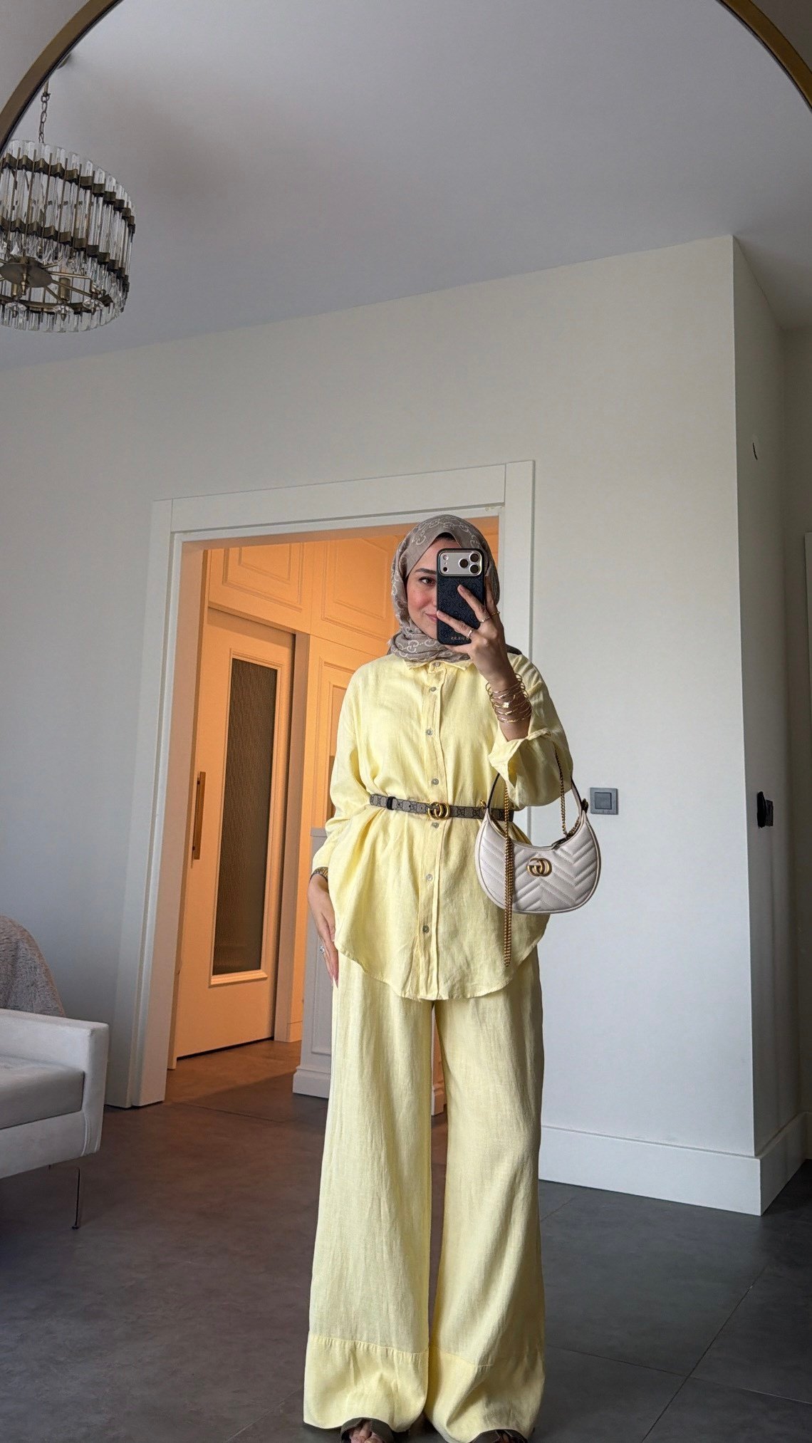 Ham Keten Oversize Takım Sarı