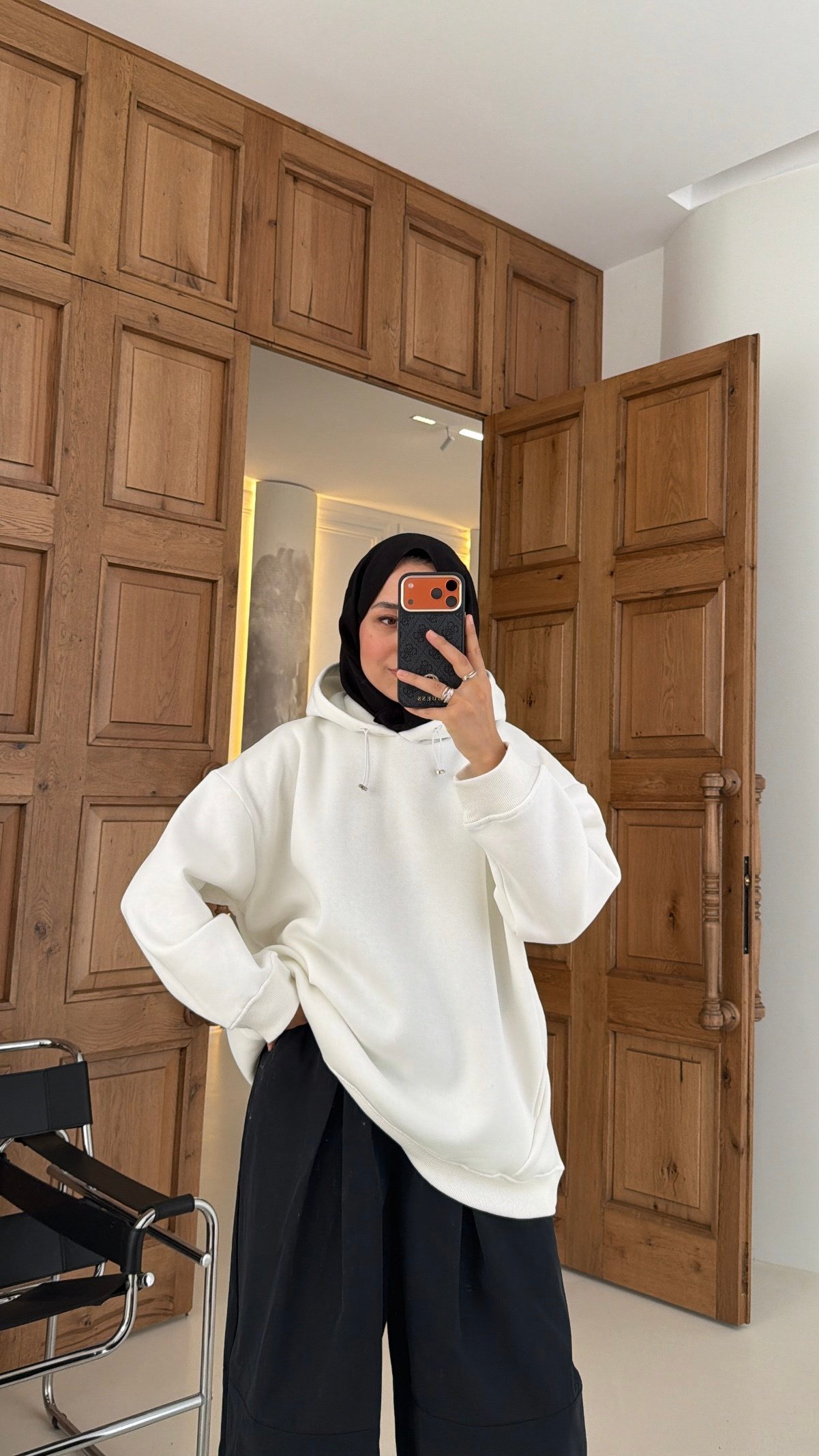 Kapüşonlu Oversize Sweat Beyaz 