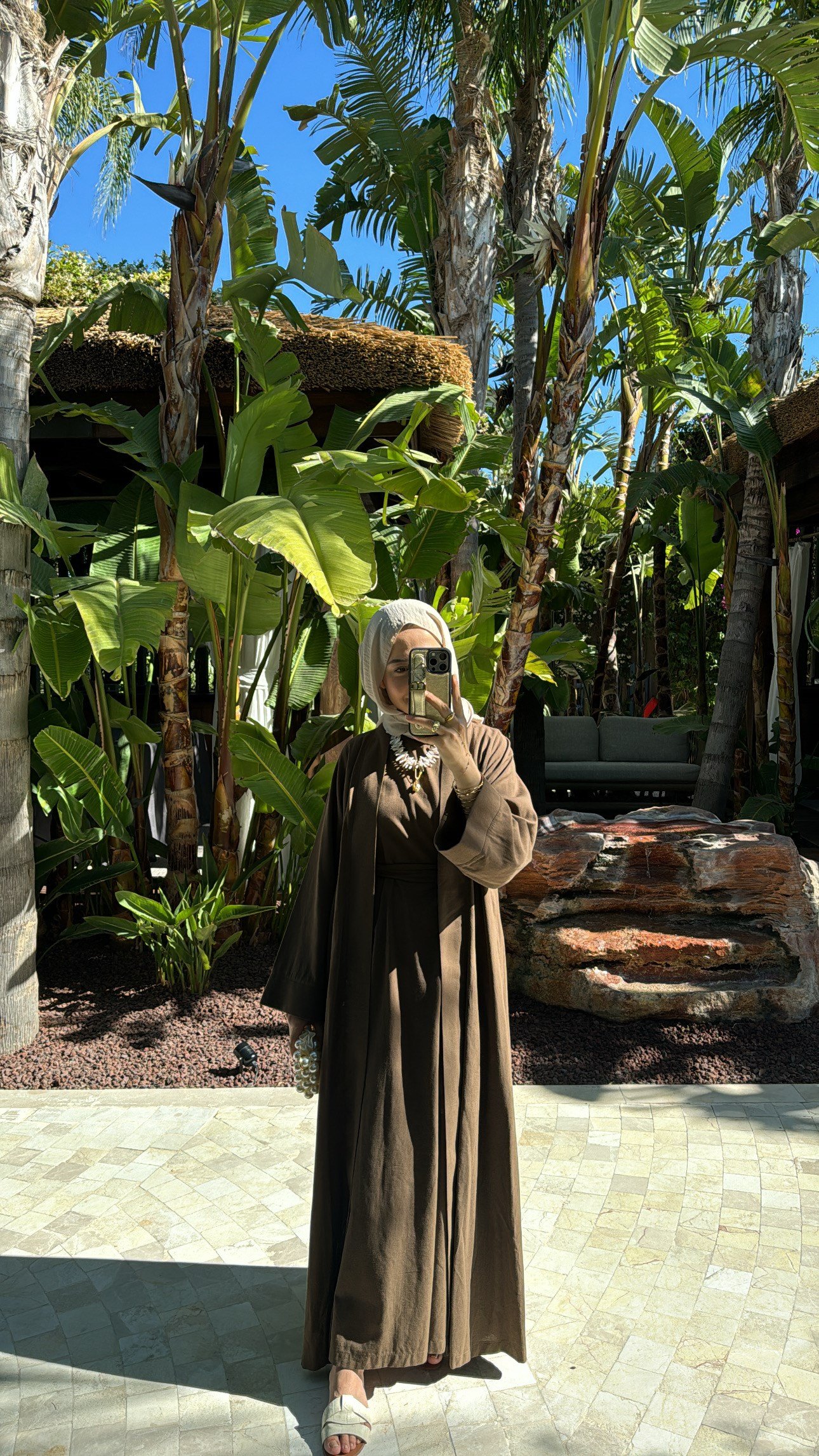 Keten Abaya Elbise Kahve