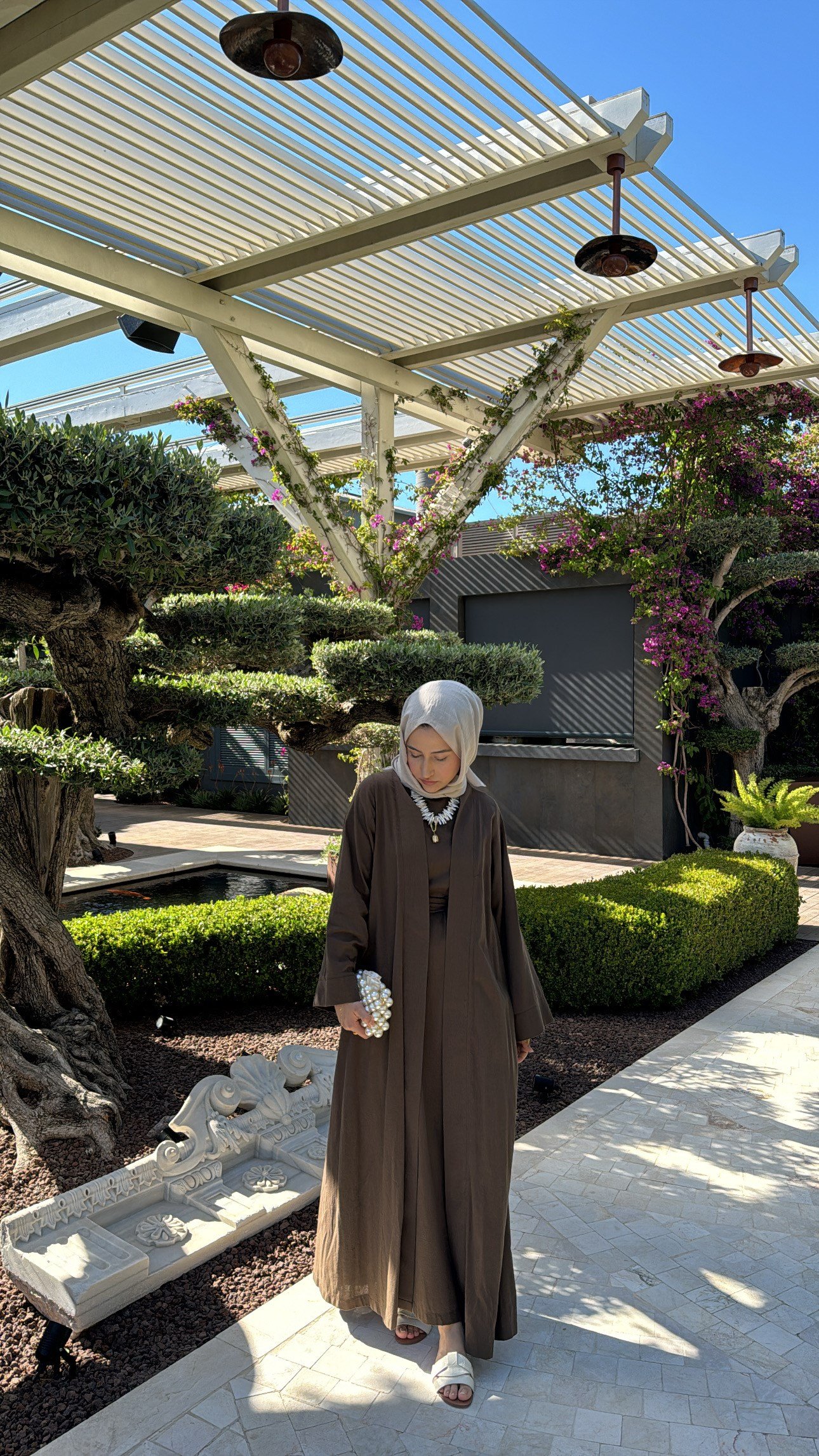 Keten Abaya Elbise Kahve