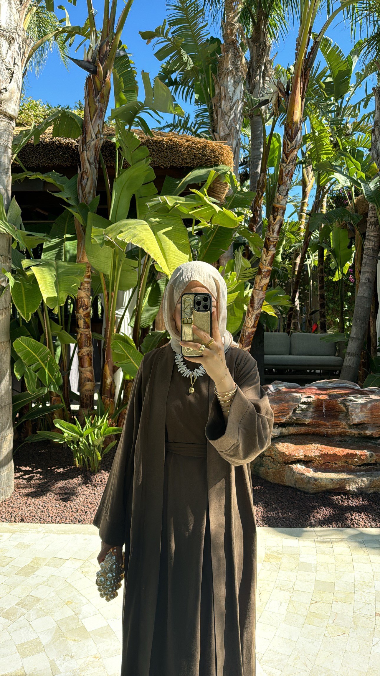 Keten Abaya Elbise Kahve