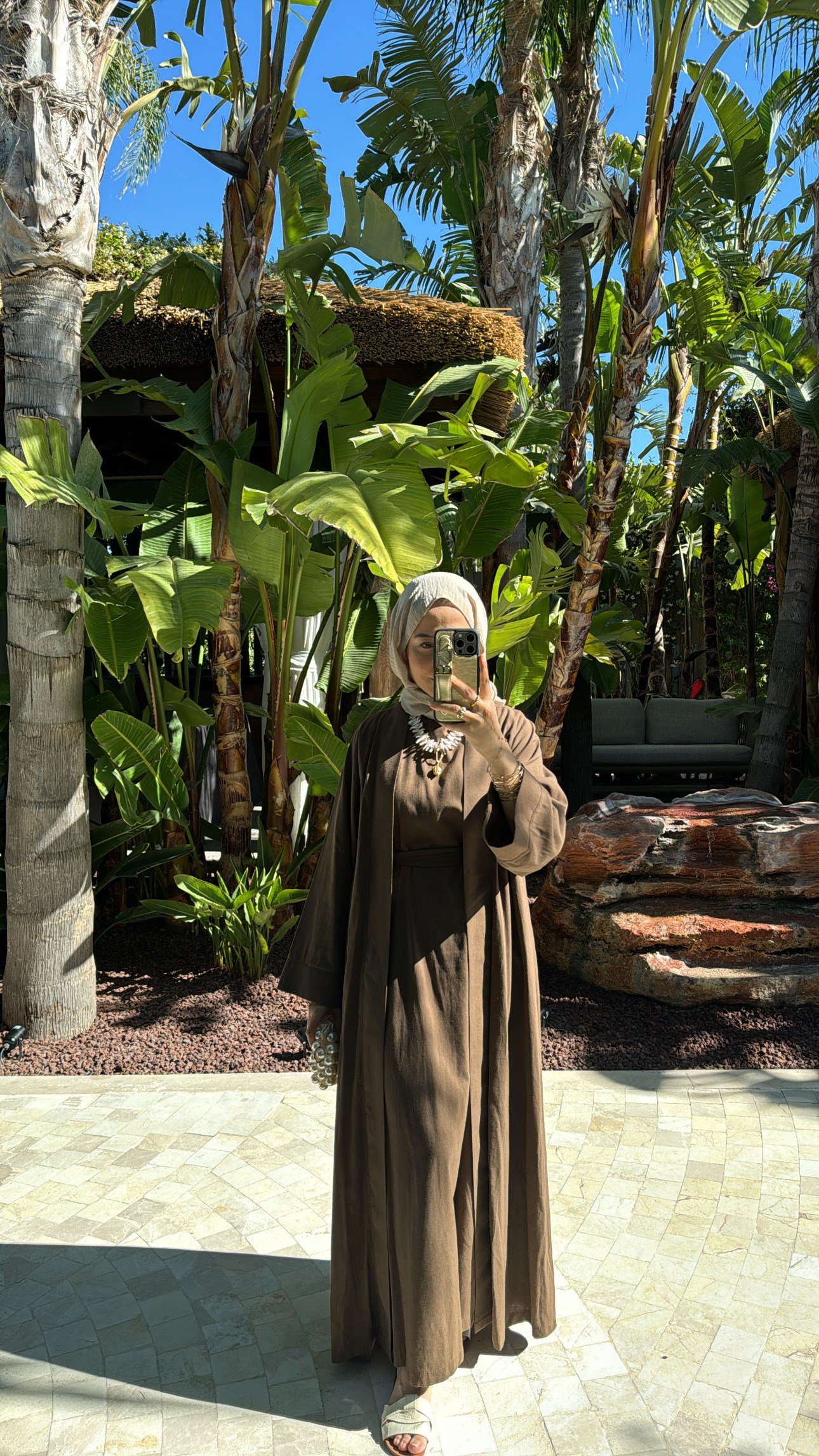 Keten Abaya Elbise Kahve