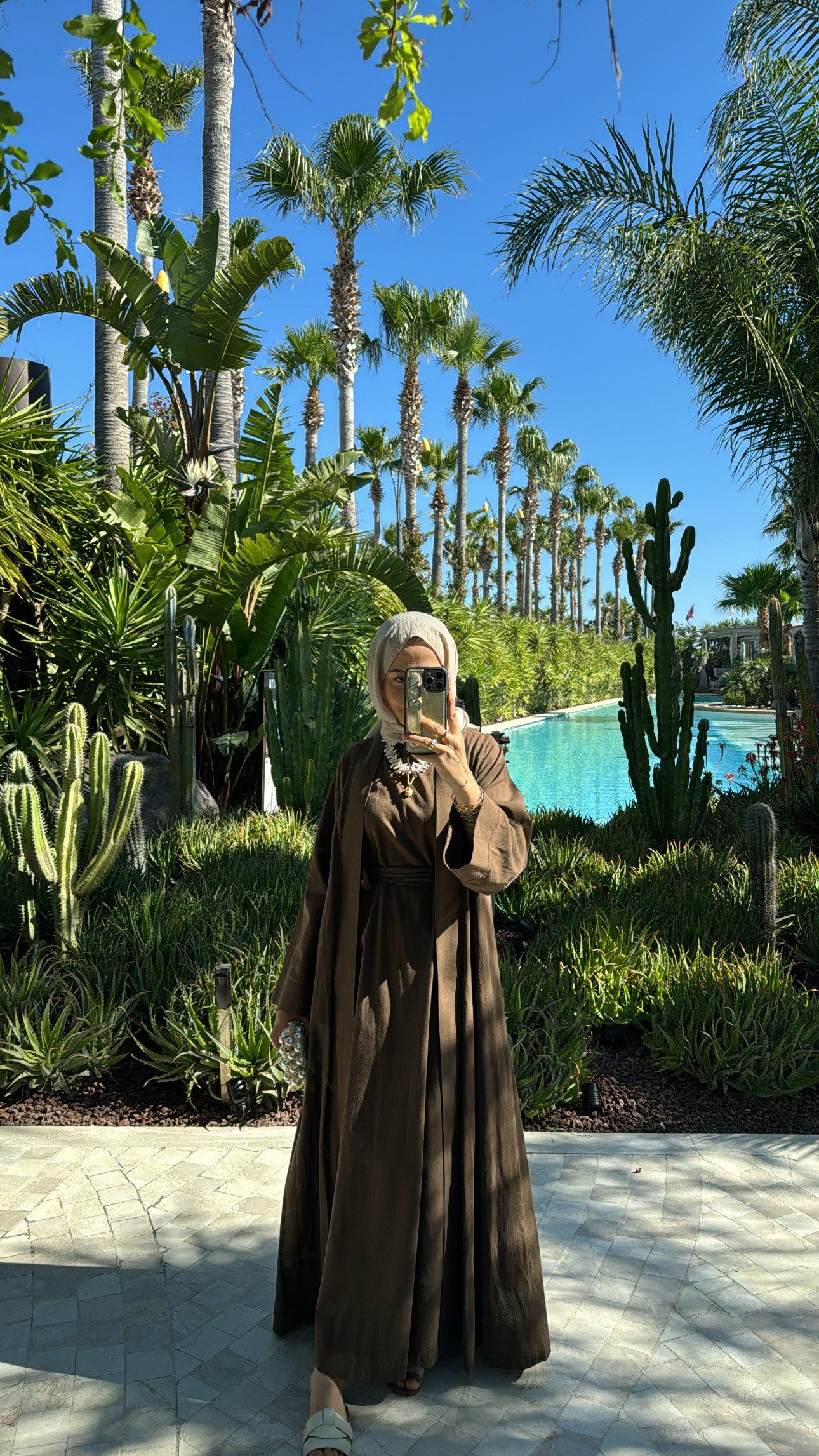 Keten Abaya Elbise Kahve