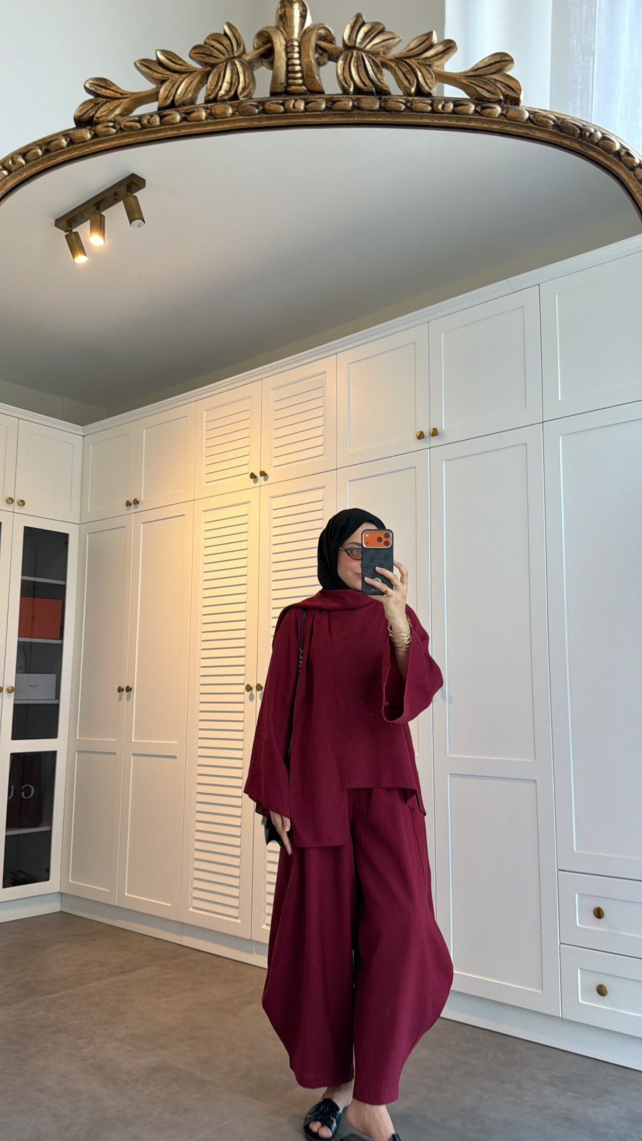 Keten Şallı Premium Takım Cherry