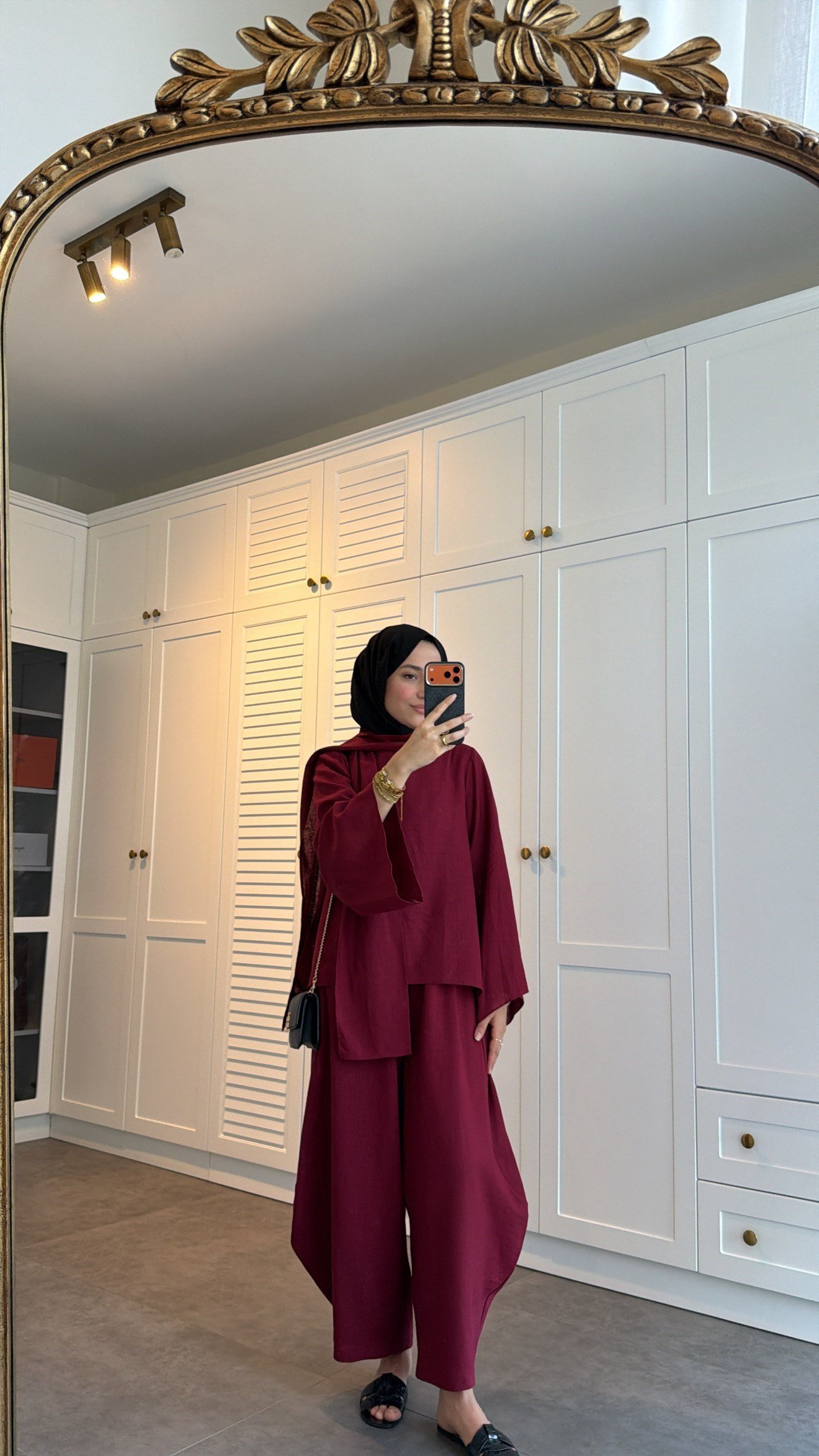 Keten Şallı Premium Takım Cherry