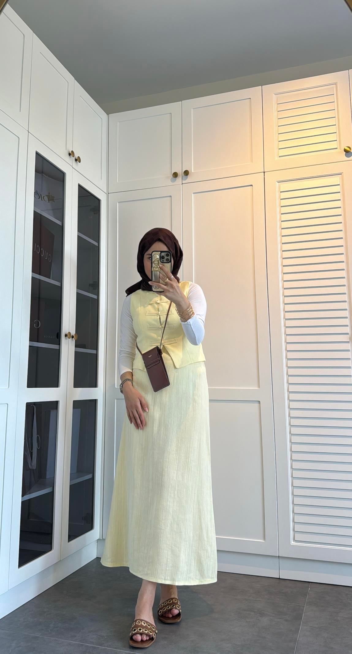 Keten Yelekli Takım Butter Yellow