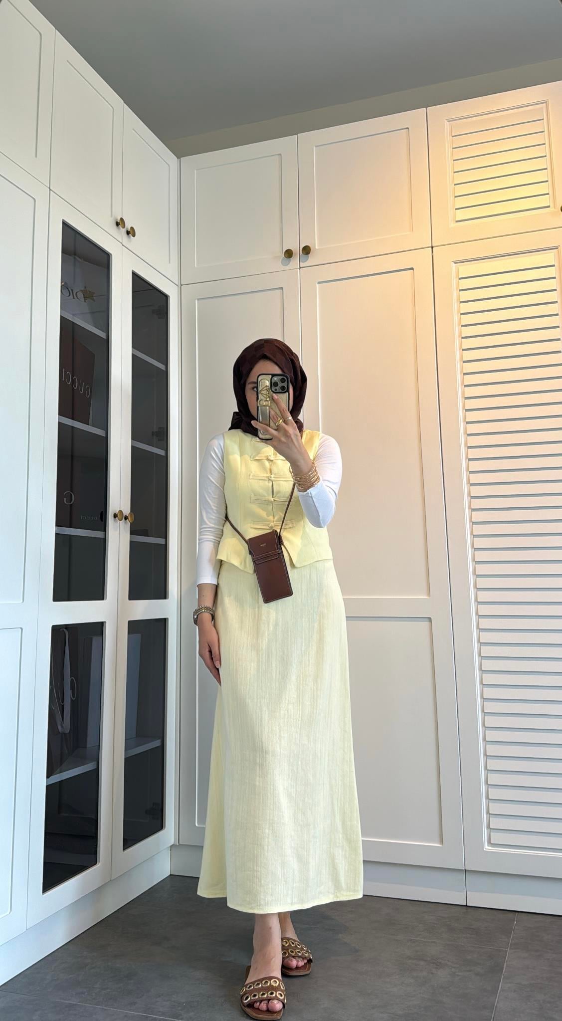 Keten Yelekli Takım Butter Yellow