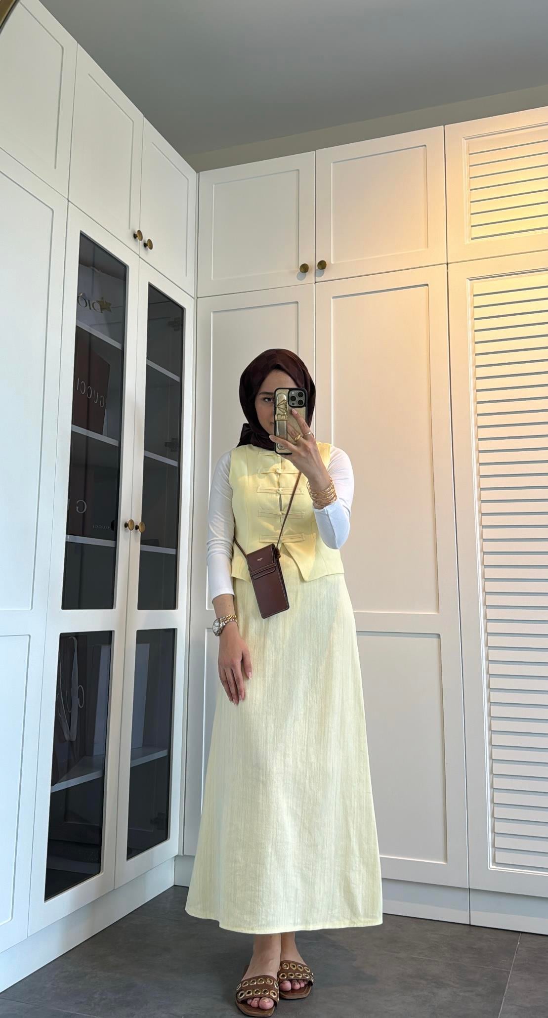 Keten Yelekli Takım Butter Yellow