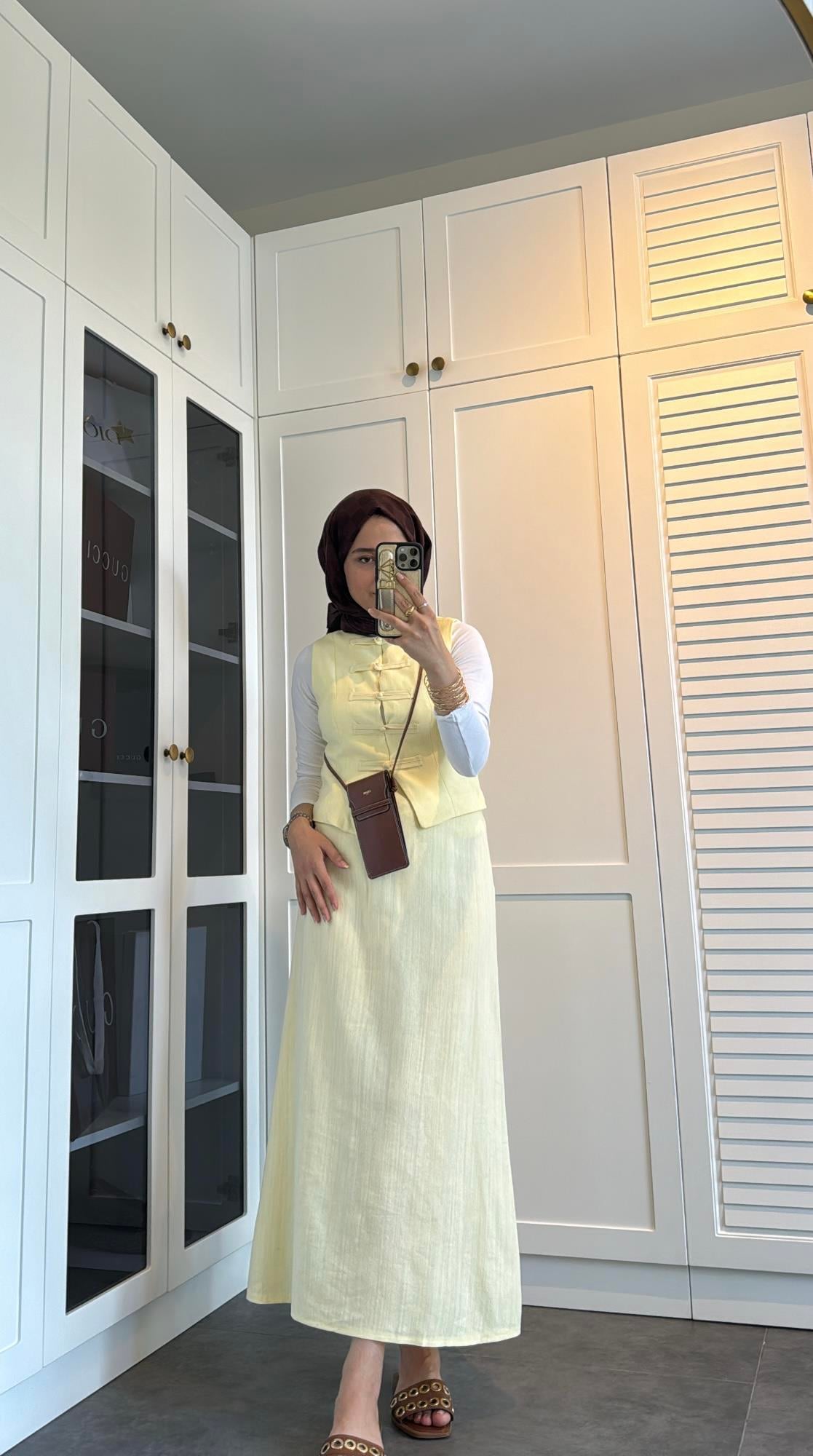 Keten Yelekli Takım Butter Yellow