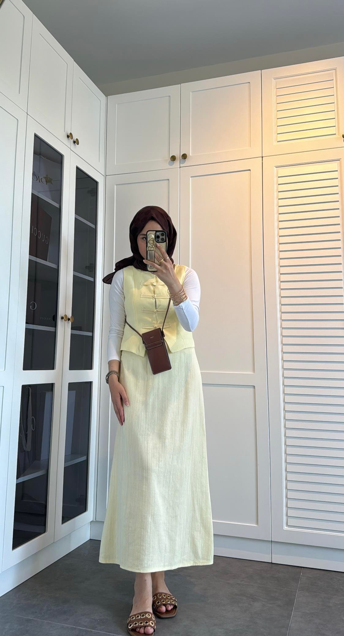 Keten Yelekli Takım Butter Yellow