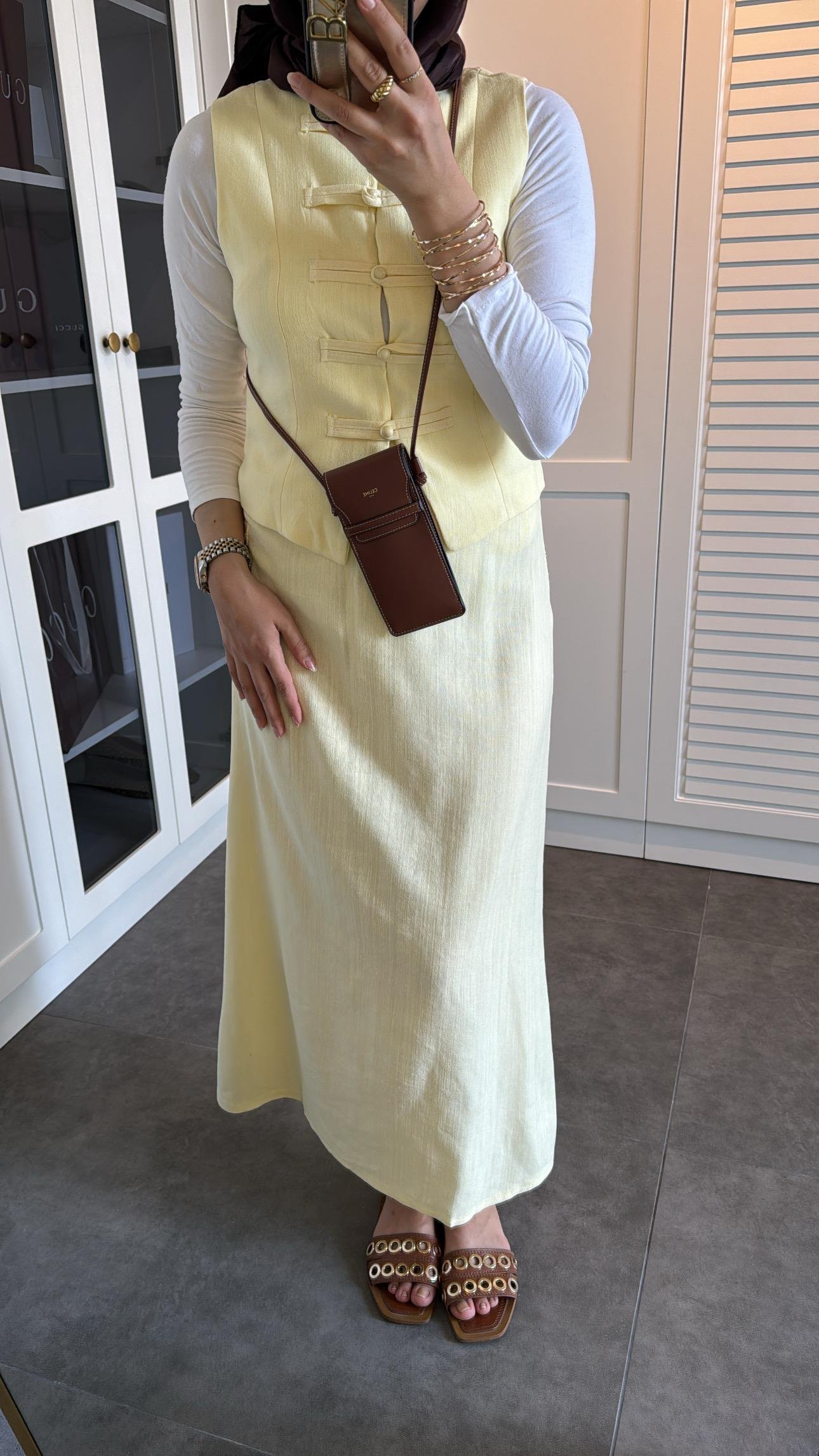 Keten Yelekli Takım Butter Yellow