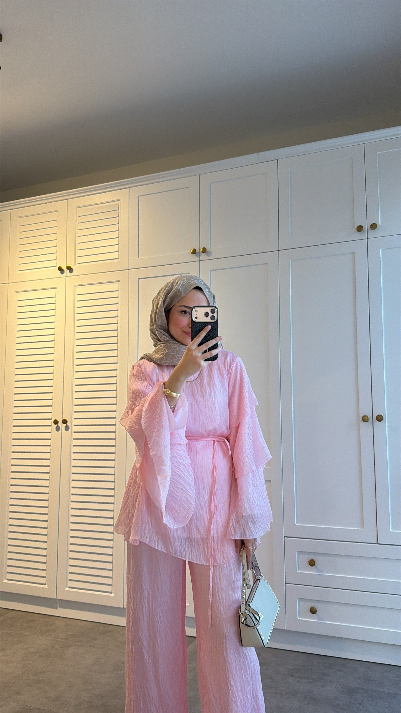 Kolları Kat Kat Tül Takım Pembe