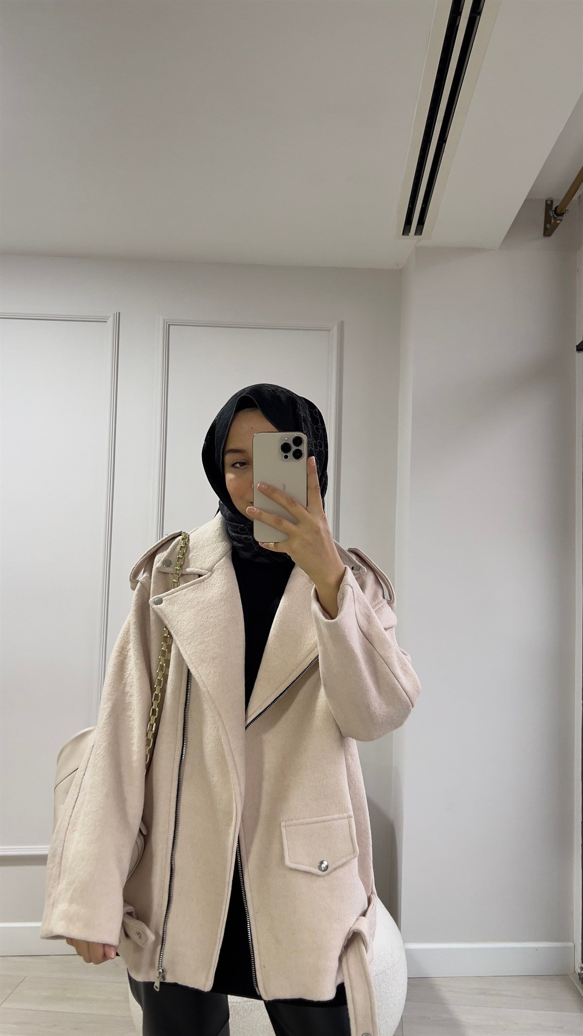 Krem Kaşe Biker Mont