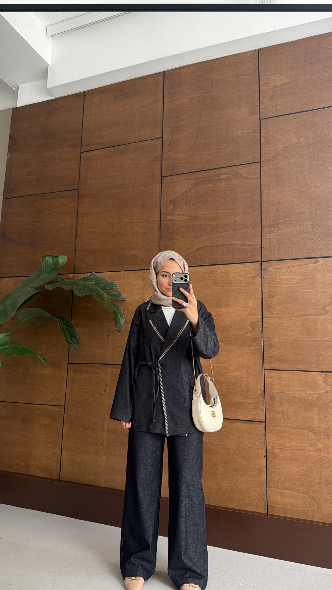 Kroşeta Dikişli Denim Takım Antrasit