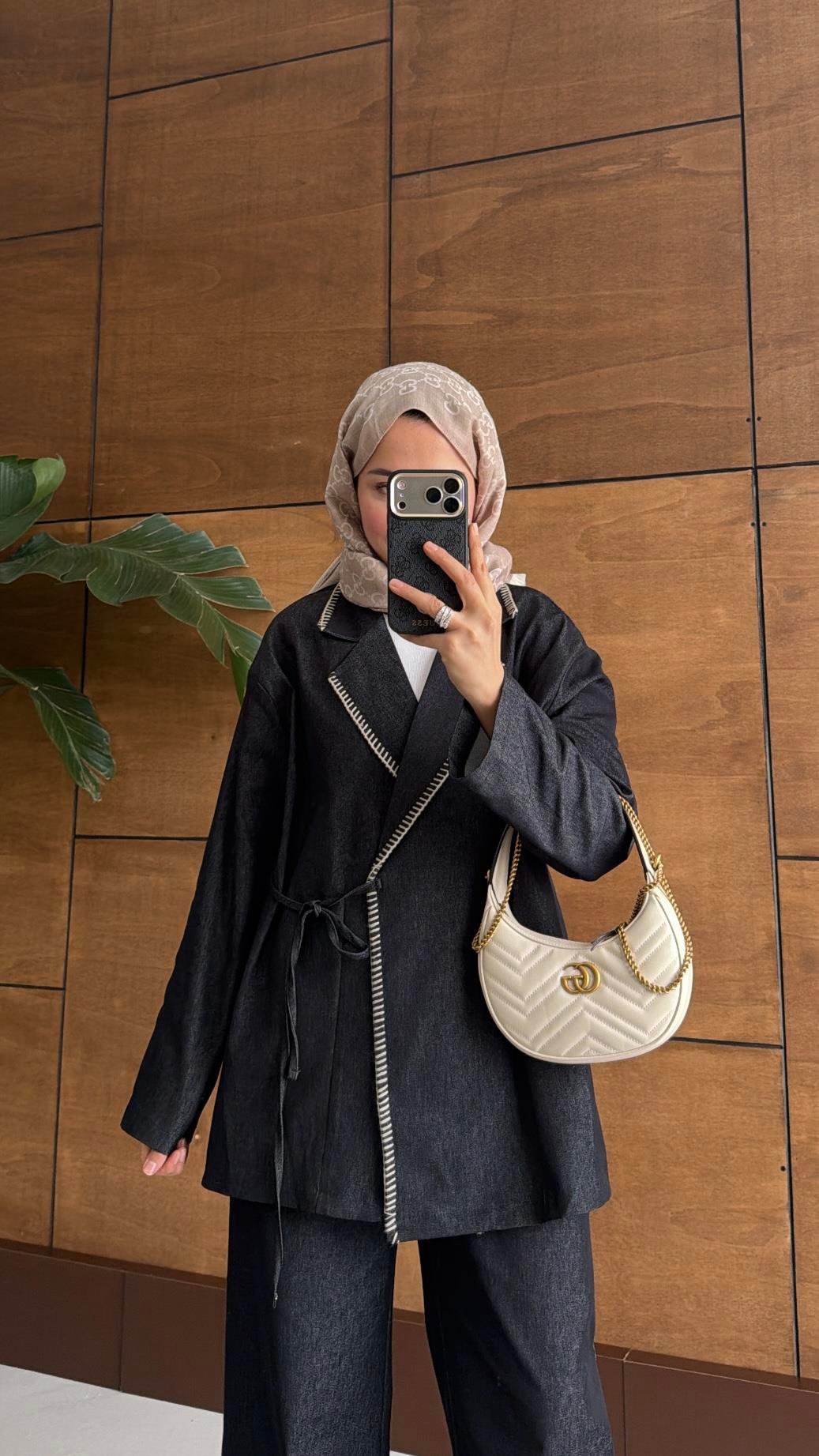 Kroşeta Dikişli Denim Takım Antrasit