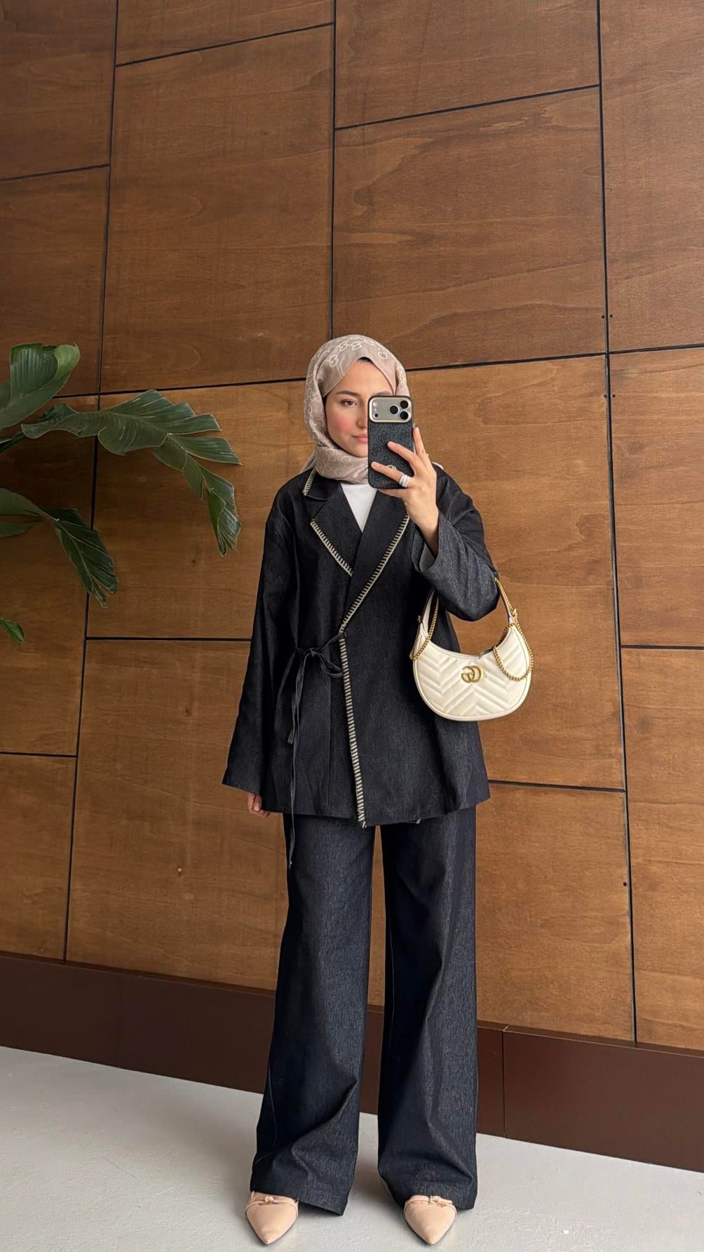 Kroşeta Dikişli Denim Takım Antrasit