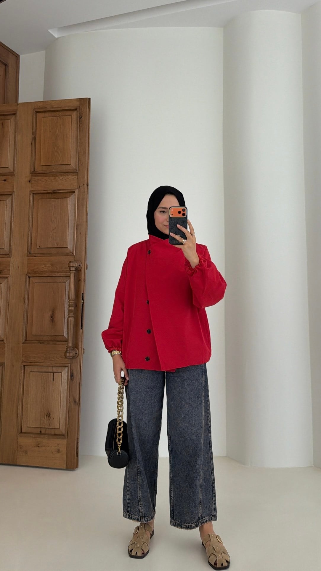 Kruvaze Dik Yaka Trenç Kırmızı