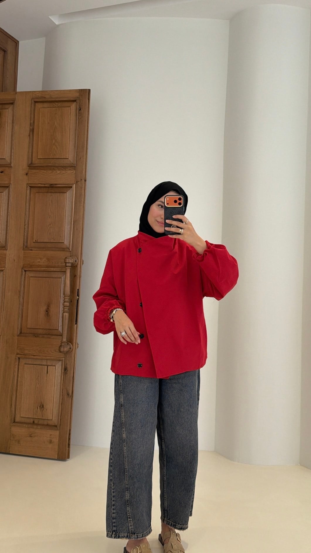 Kruvaze Dik Yaka Trenç Kırmızı
