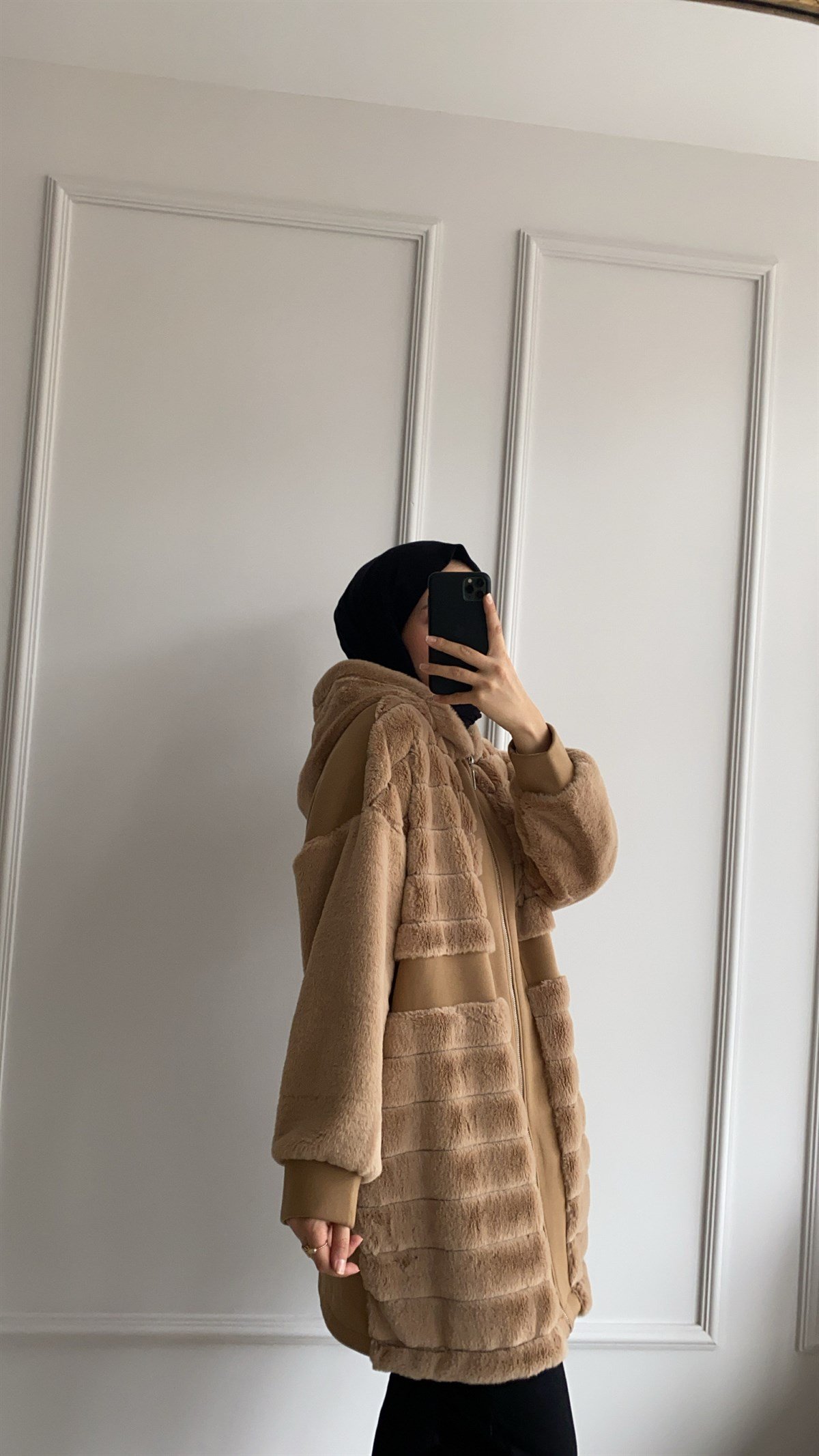 Kürk Detaylı Camel Ceket 