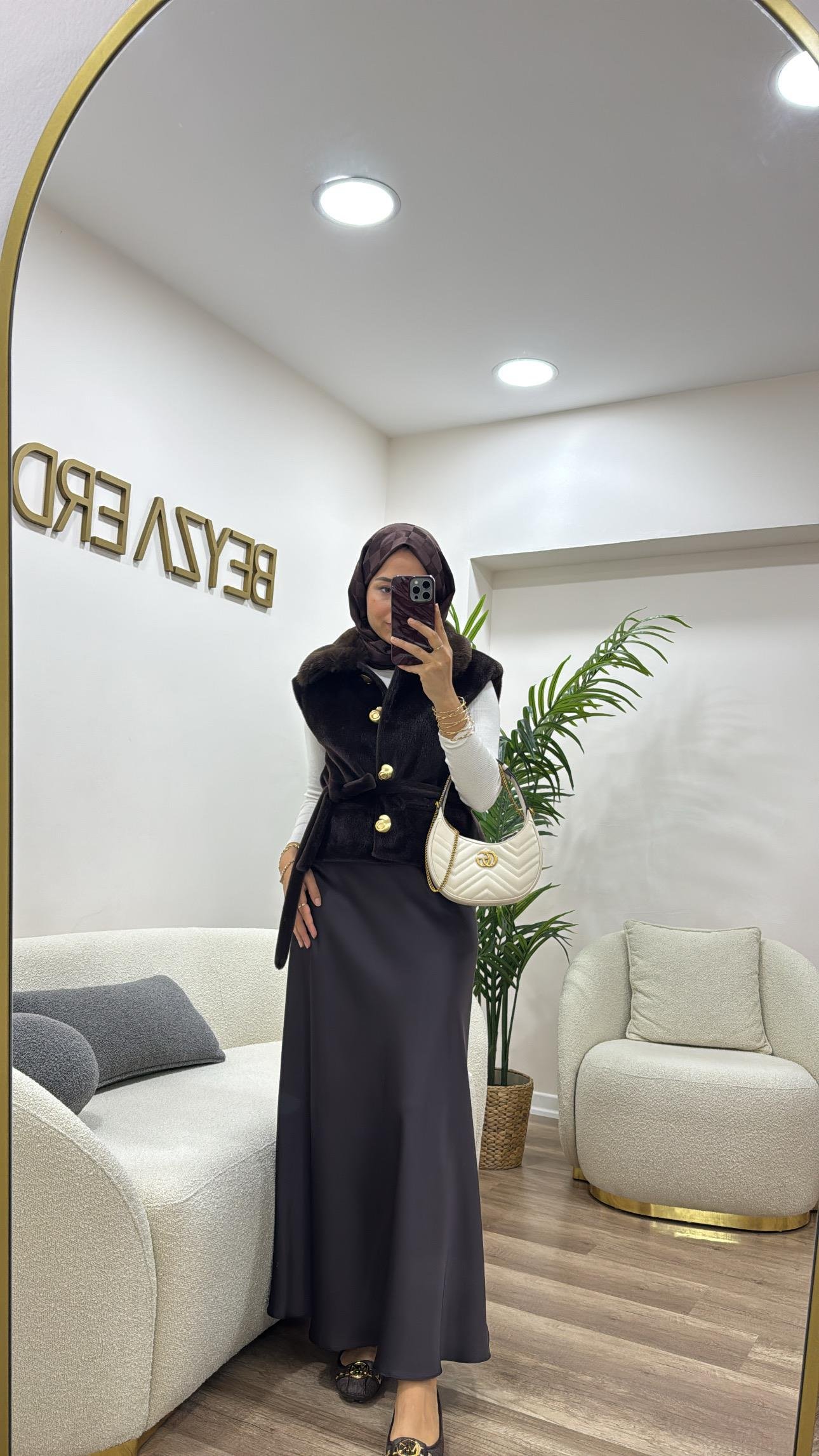 Kuşaklı Angora Yelek Kahve