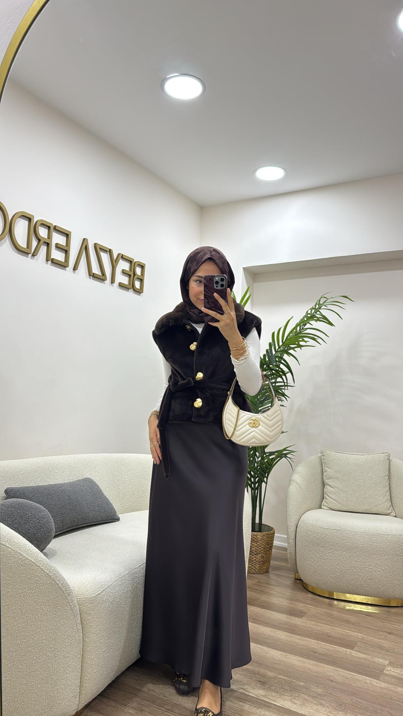 Kuşaklı Angora Yelek Kahve