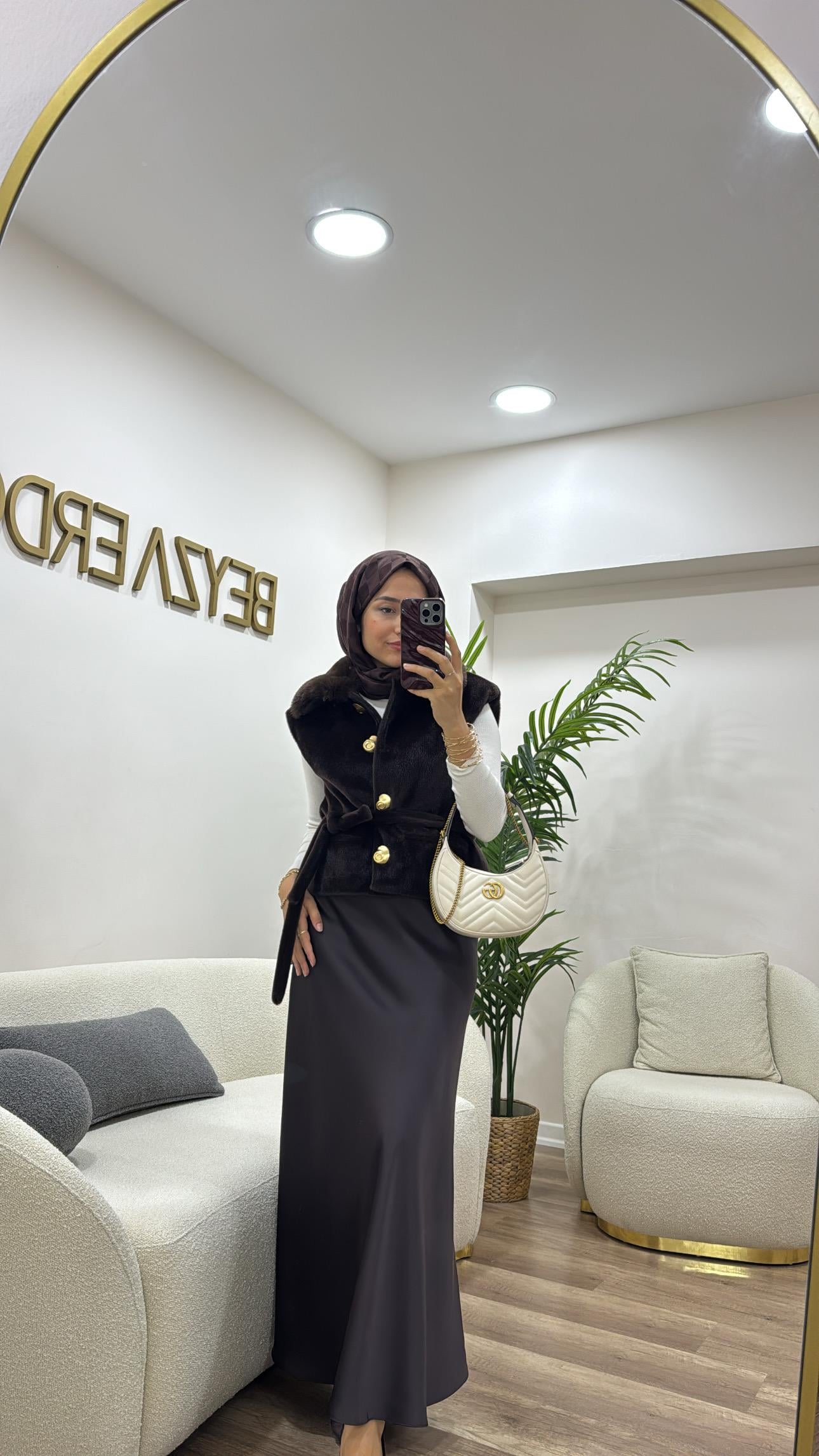 Kuşaklı Angora Yelek Kahve