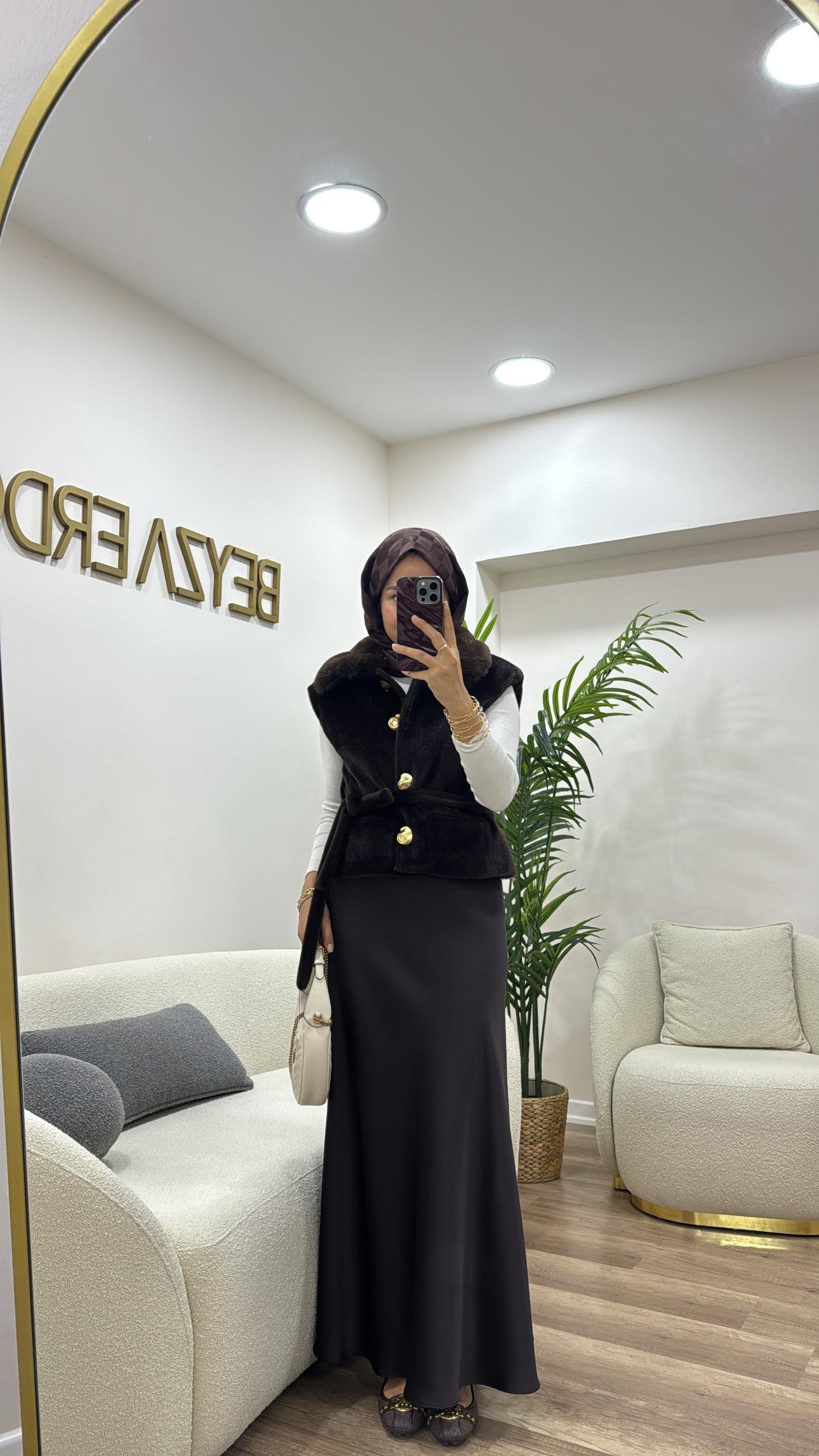 Kuşaklı Angora Yelek Kahve