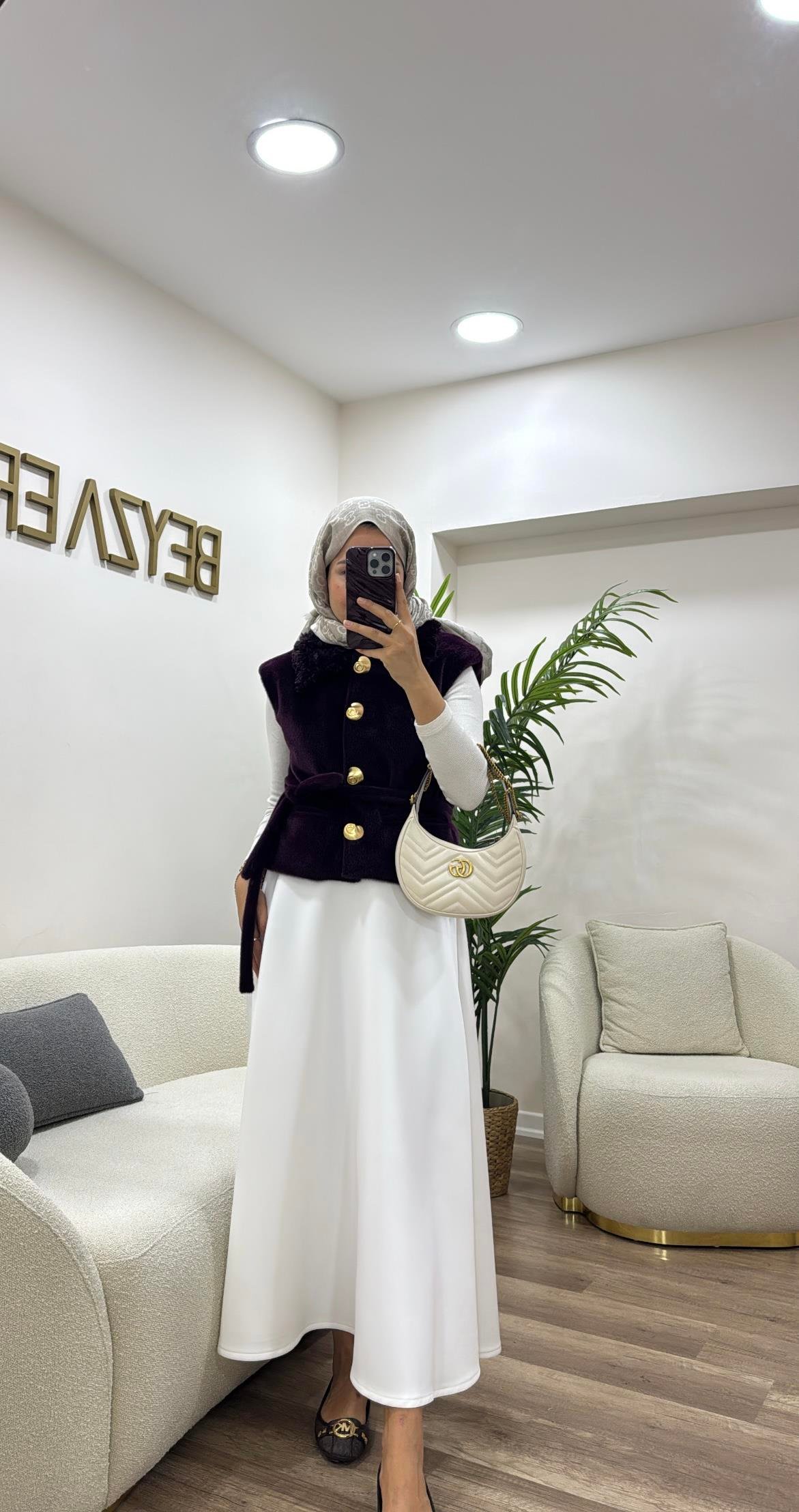 Kuşaklı Angora Yelek Mürdüm