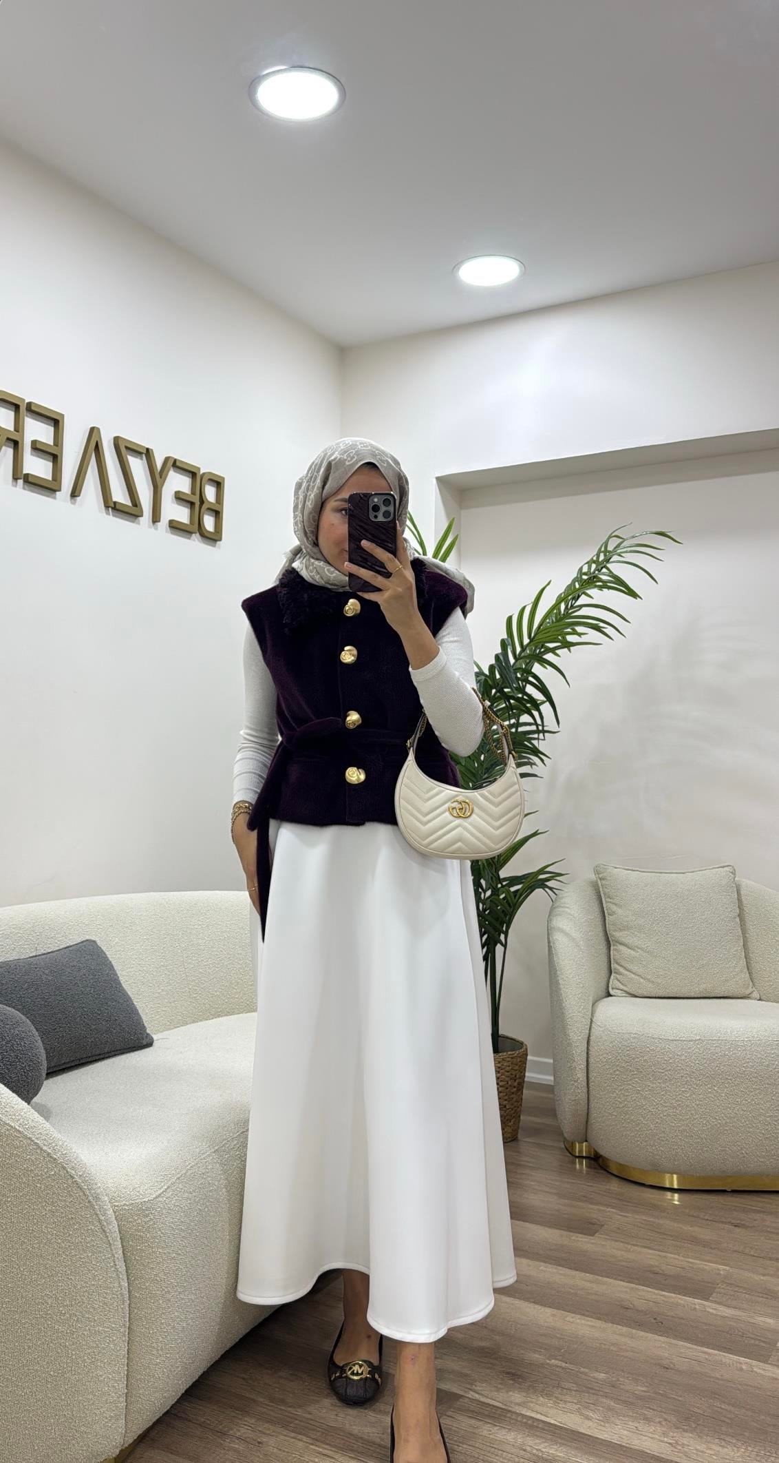 Kuşaklı Angora Yelek Mürdüm
