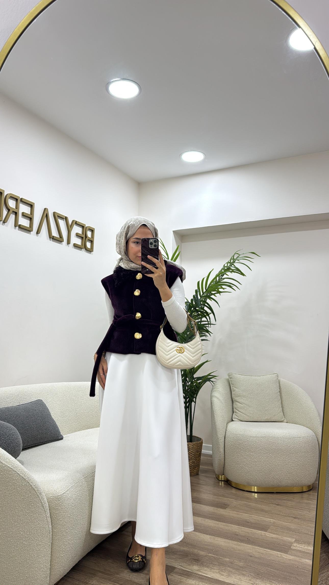 Kuşaklı Angora Yelek Mürdüm