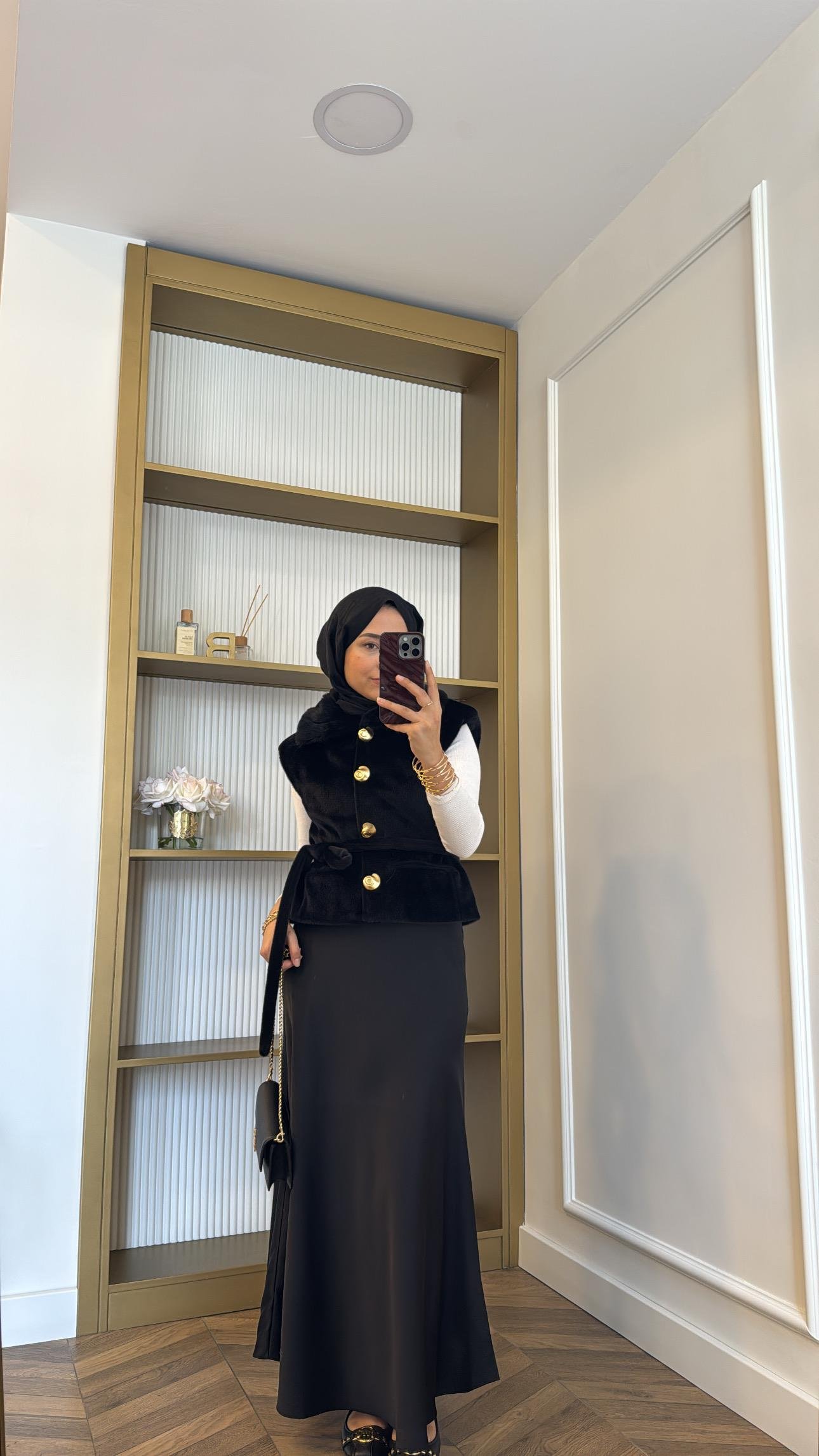Kuşaklı Angora Yelek Siyah