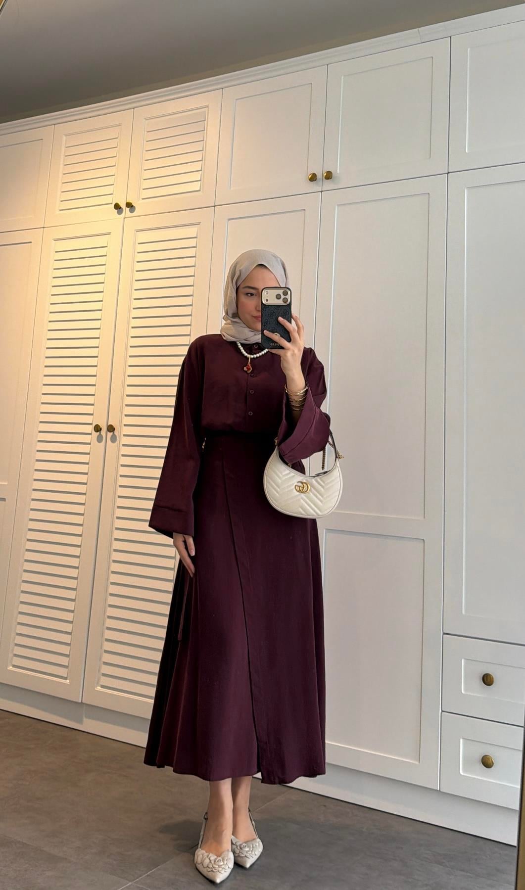Lina Broş Kemer Detaylı Modal Takım Burgonya