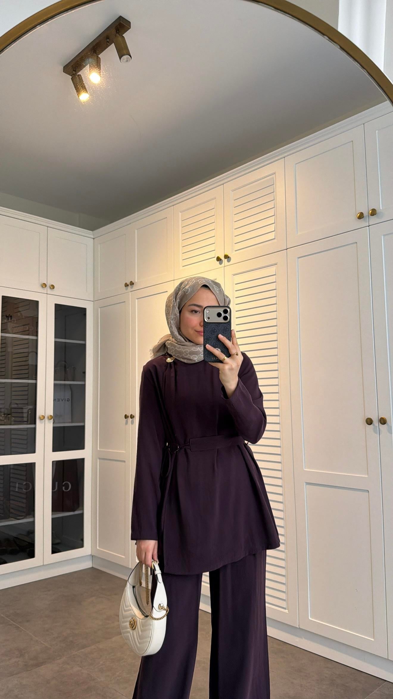 Lina Broş Kemer Detaylı Modal Takım Burgonya