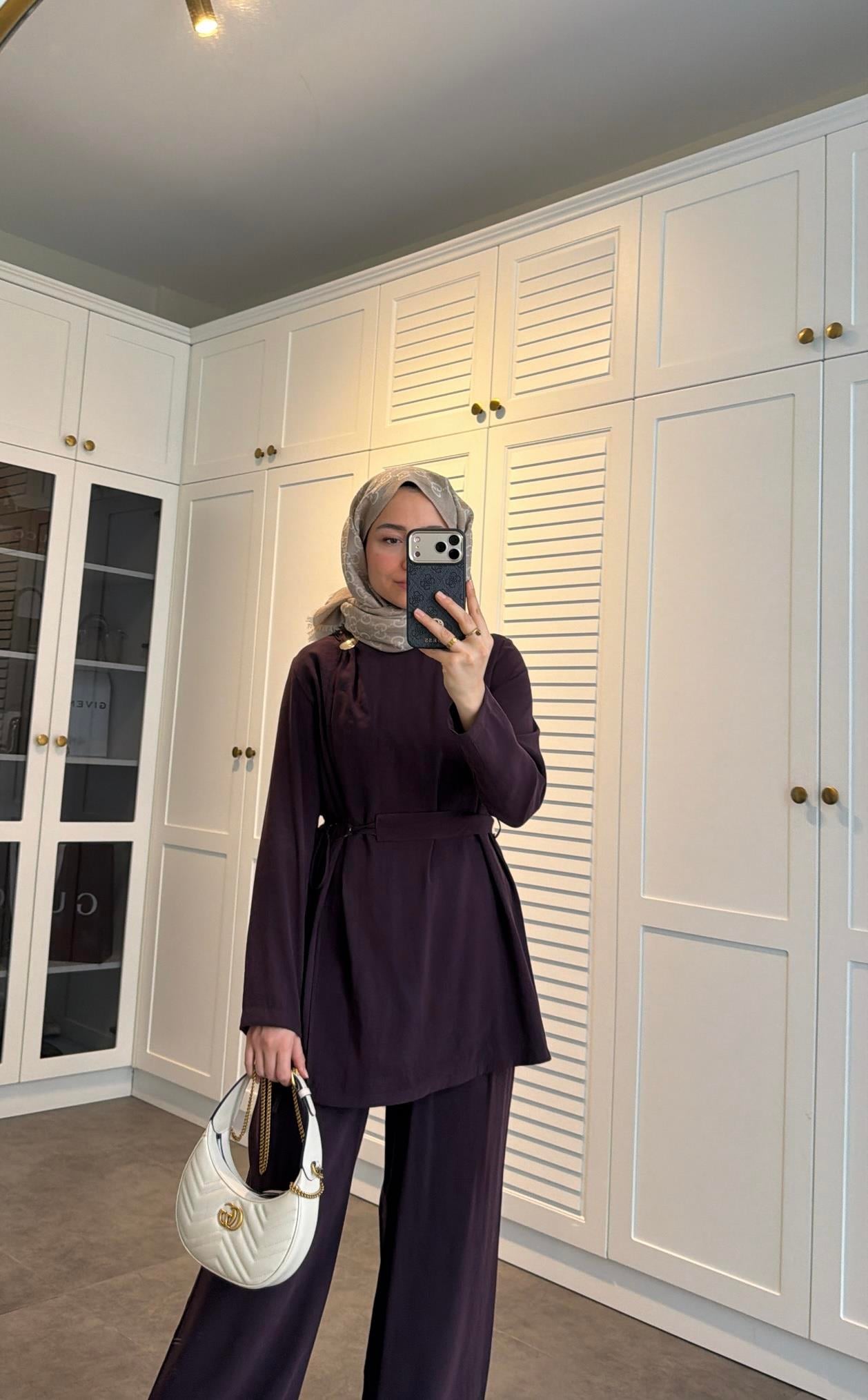 Lina Broş Kemer Detaylı Modal Takım Burgonya