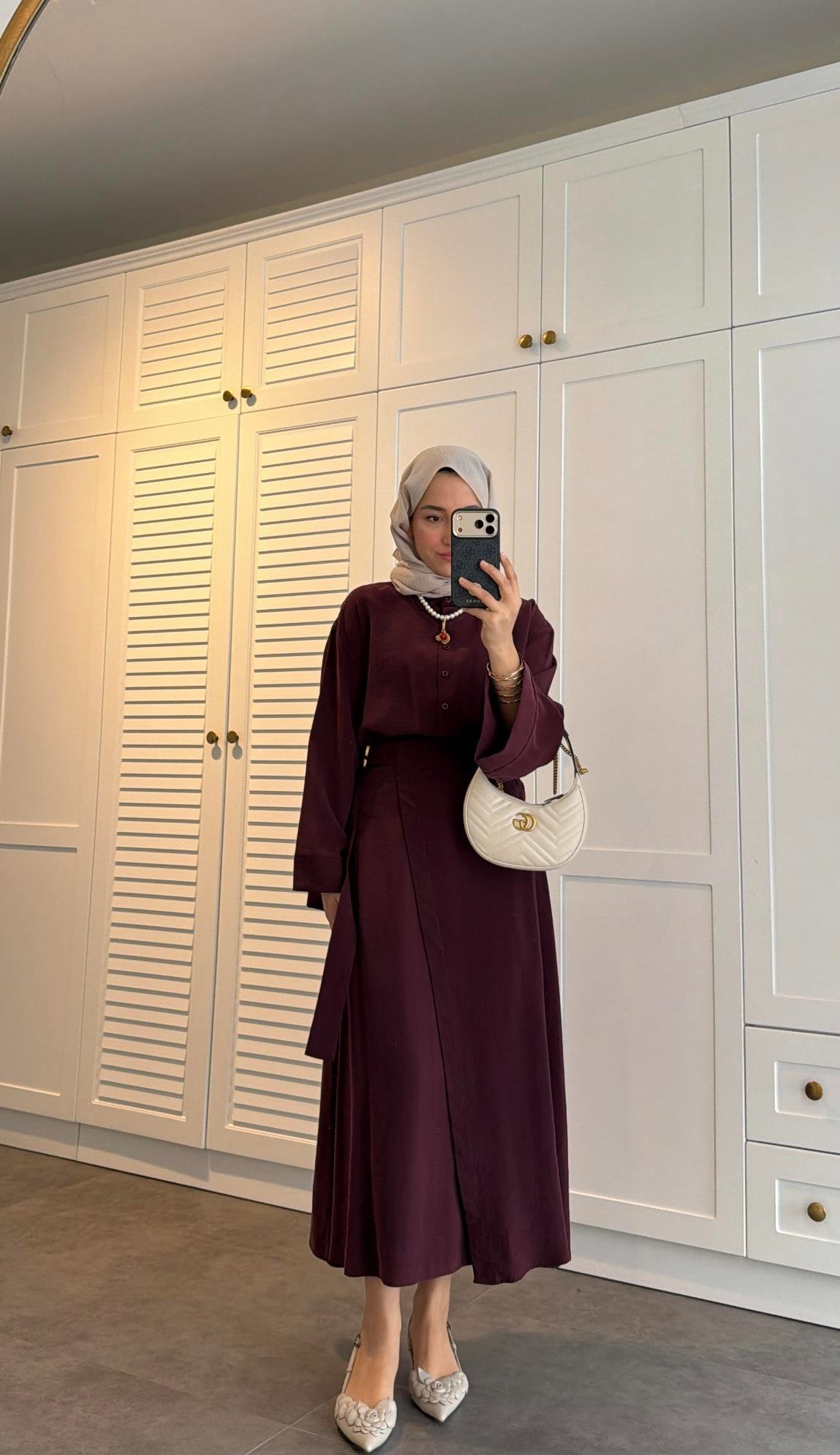 Lina Broş Kemer Detaylı Modal Takım Burgonya
