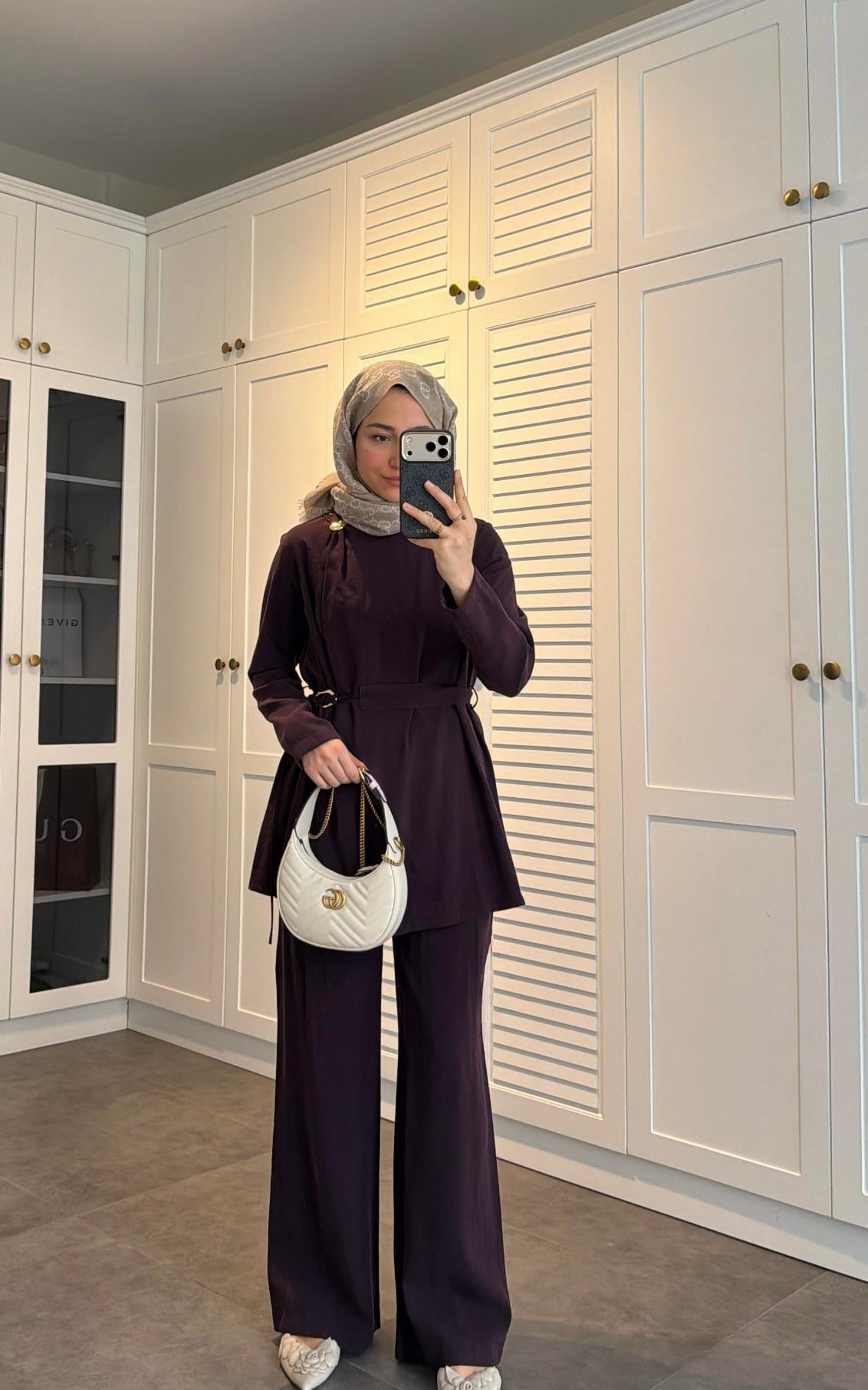 Lina Broş Kemer Detaylı Modal Takım Burgonya