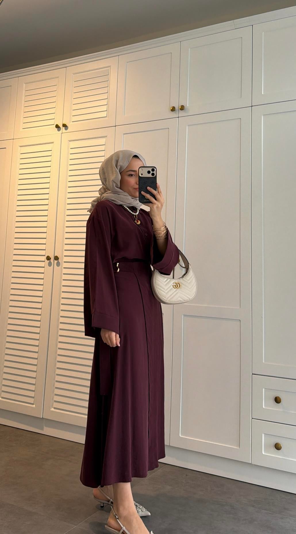 Lina Broş Kemer Detaylı Modal Takım Burgonya