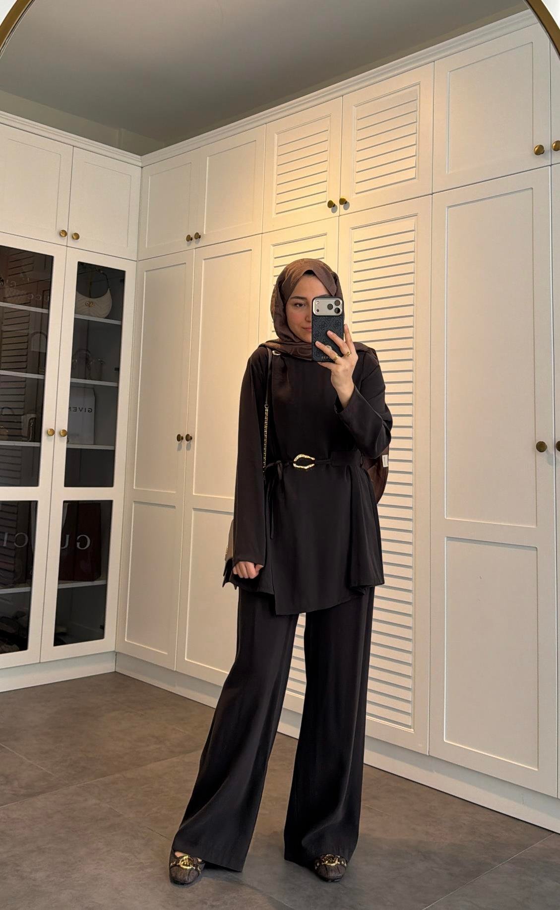 Lina Broş Kemer Detaylı Modal Takım Kahve
