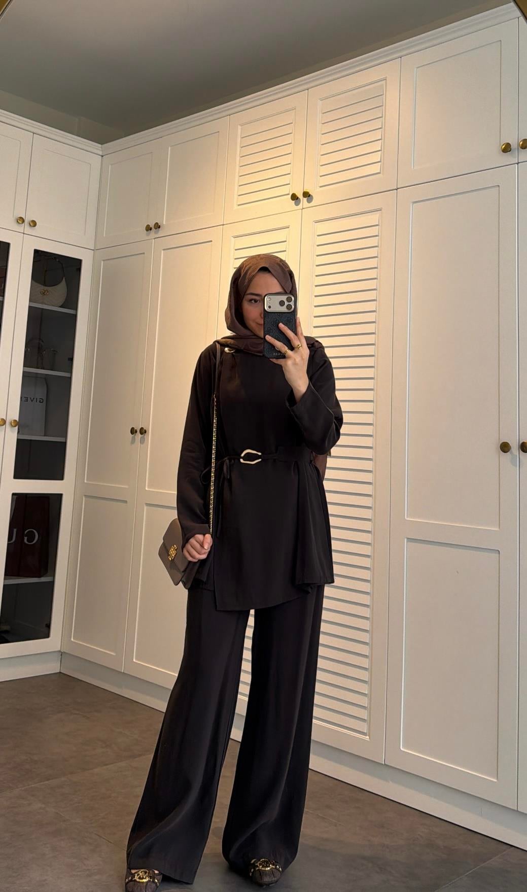 Lina Broş Kemer Detaylı Modal Takım Kahve