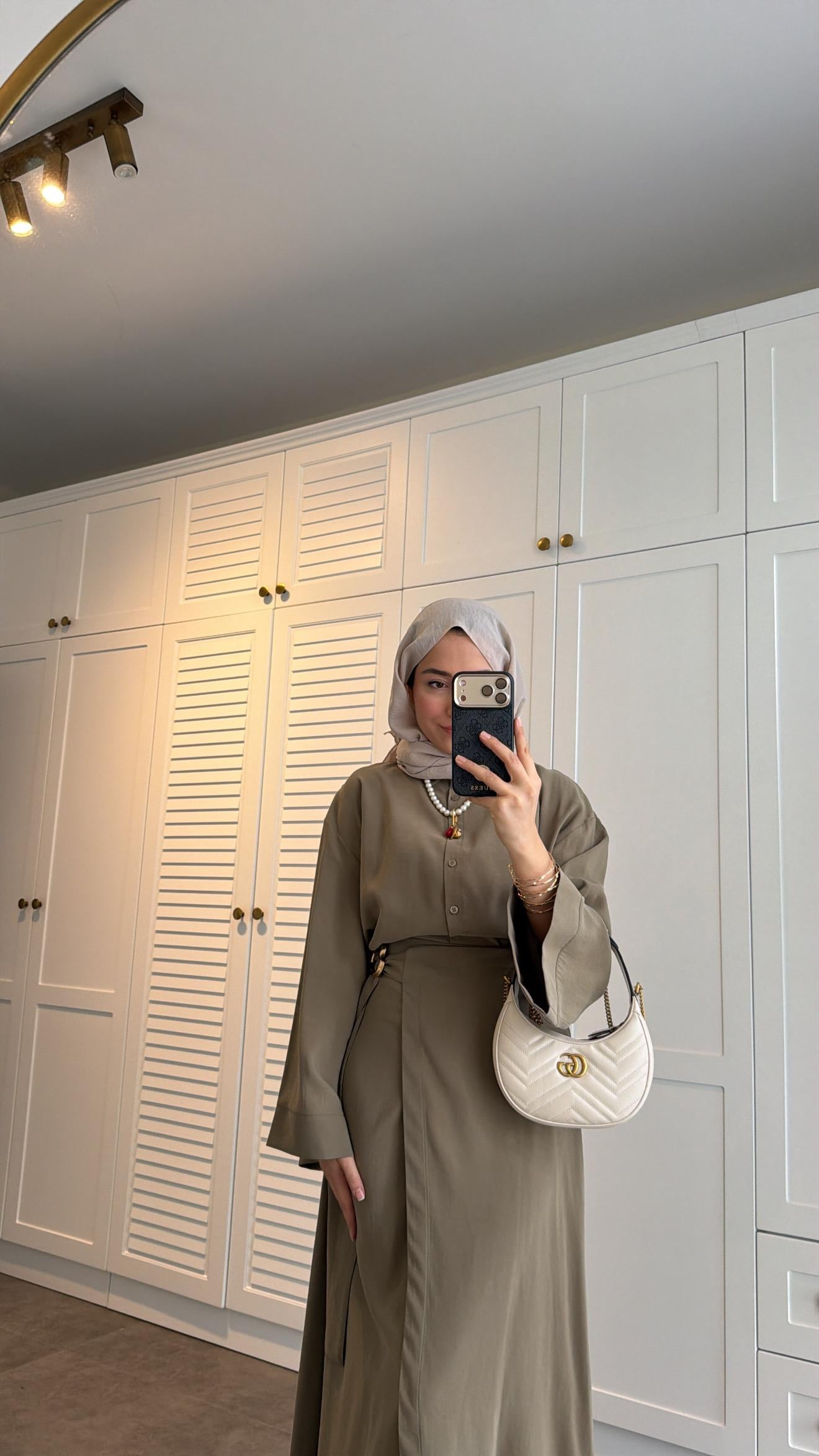 Lina Broş Kemer Detaylı Modal Takım Olive