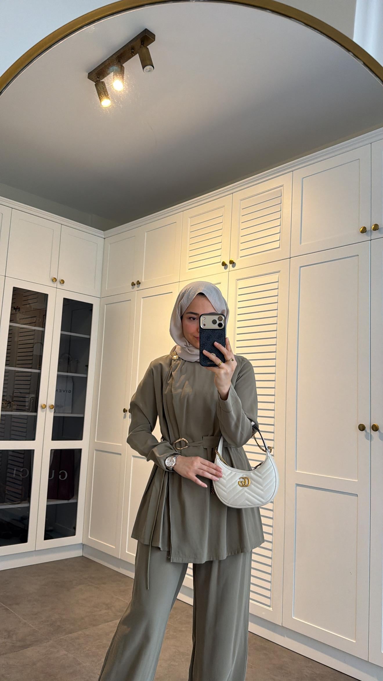 Lina Broş Kemer Detaylı Modal Takım Olive