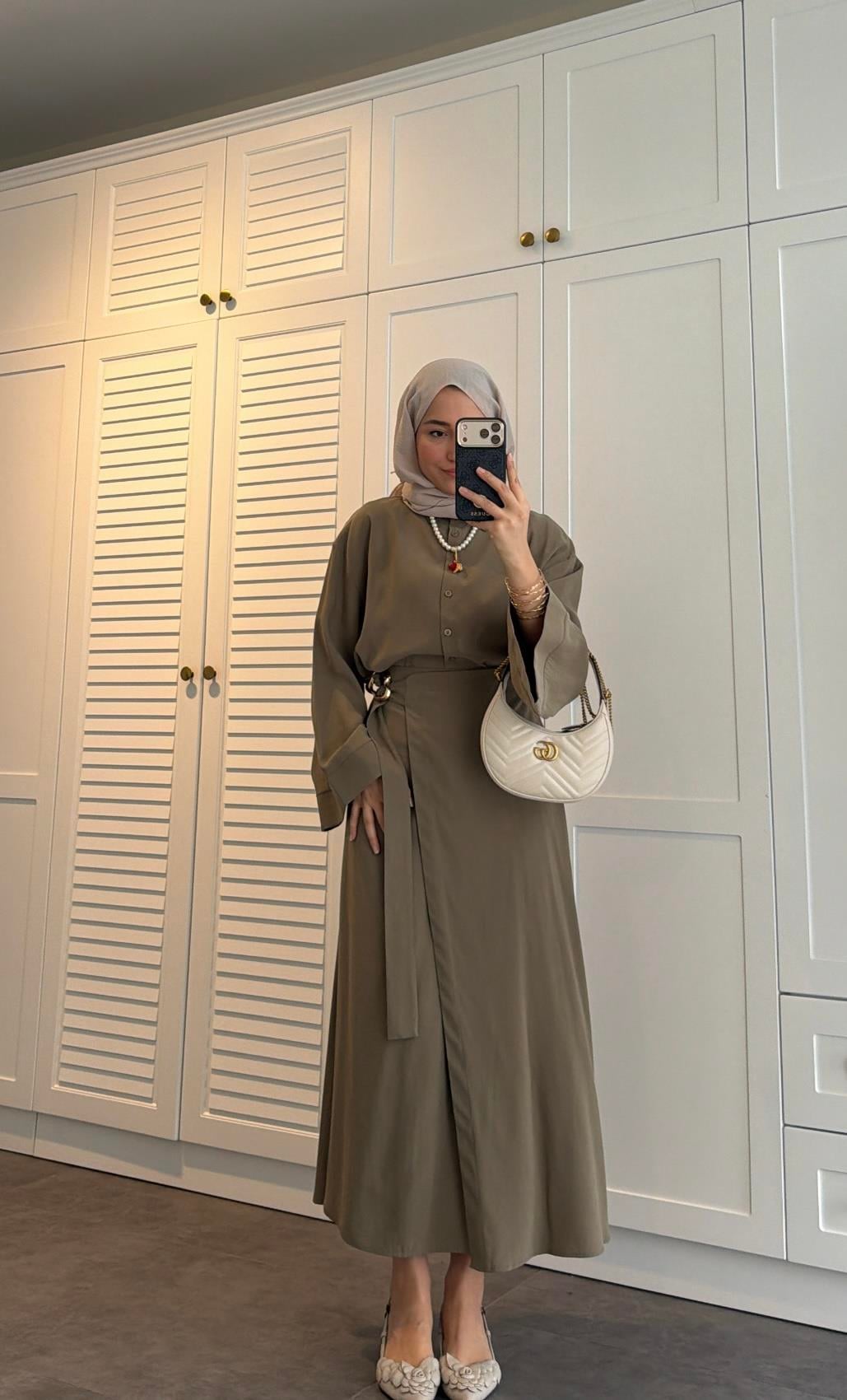Lina Broş Kemer Detaylı Modal Takım Olive