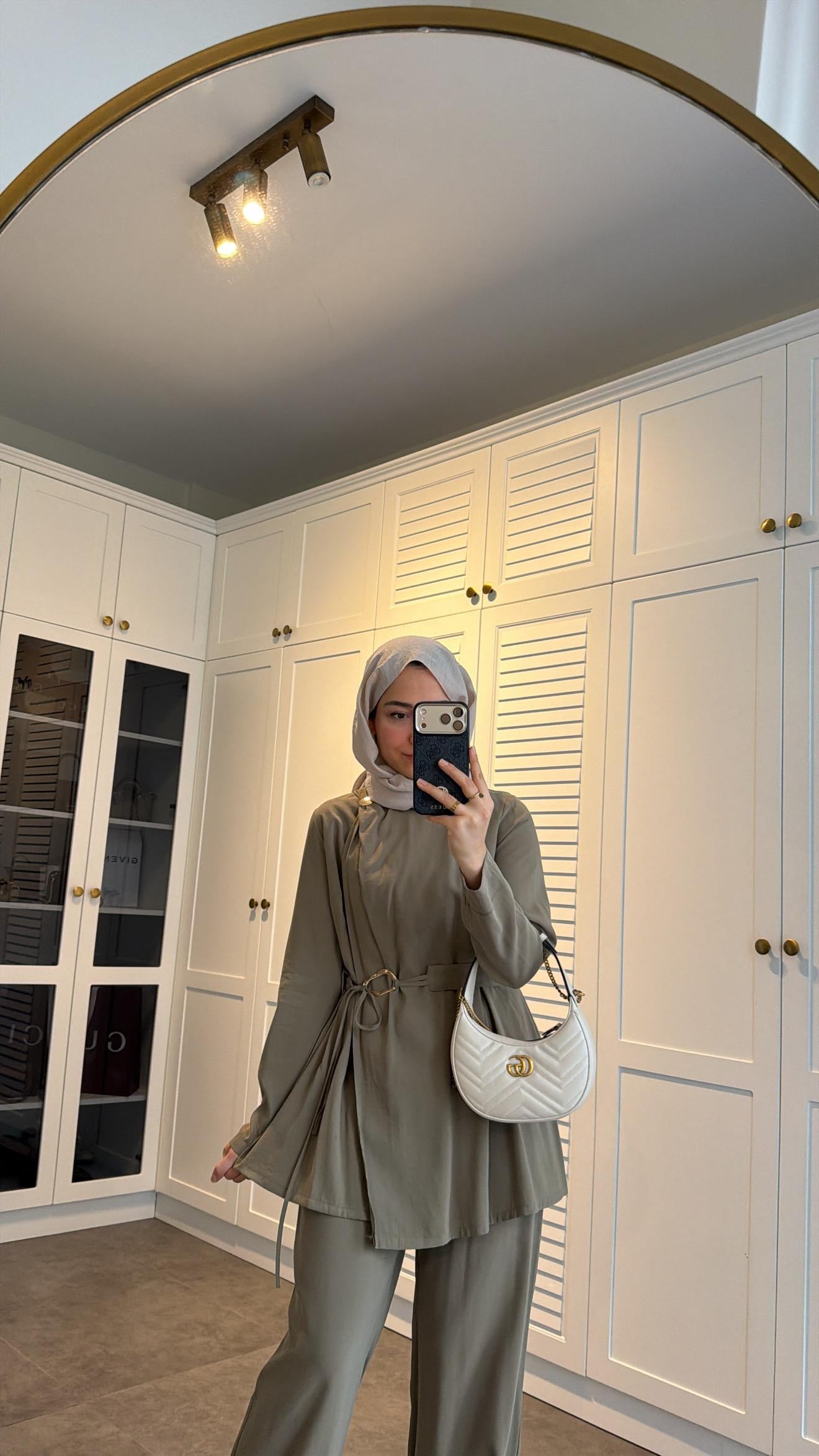 Lina Broş Kemer Detaylı Modal Takım Olive